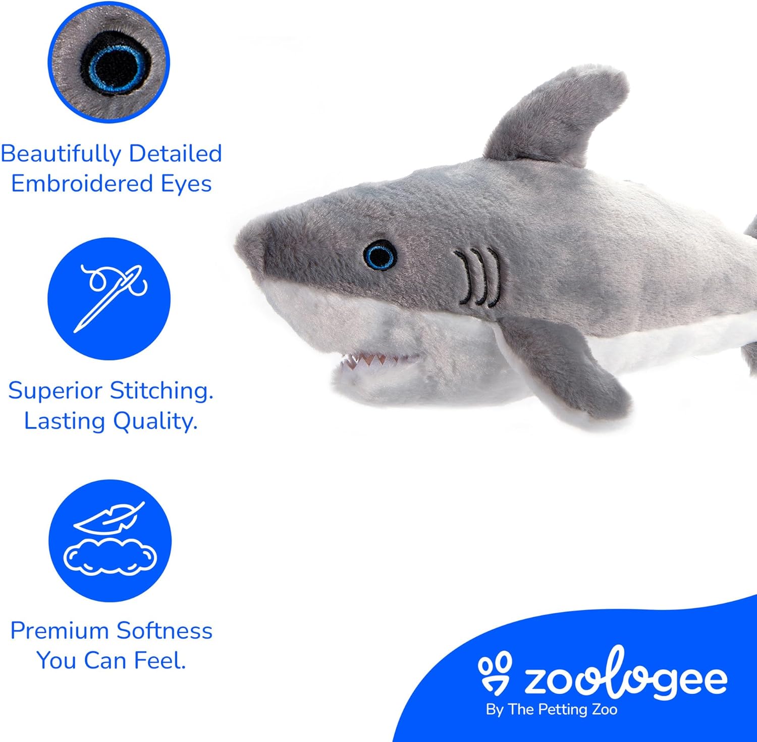 The Petting Zoo Great White Shark Stuffed Animal Plushie, Gifts for Kids, Earth Keeperz Sealife Animals, Zoologee Great White Shark Plush Toy, 20 inches