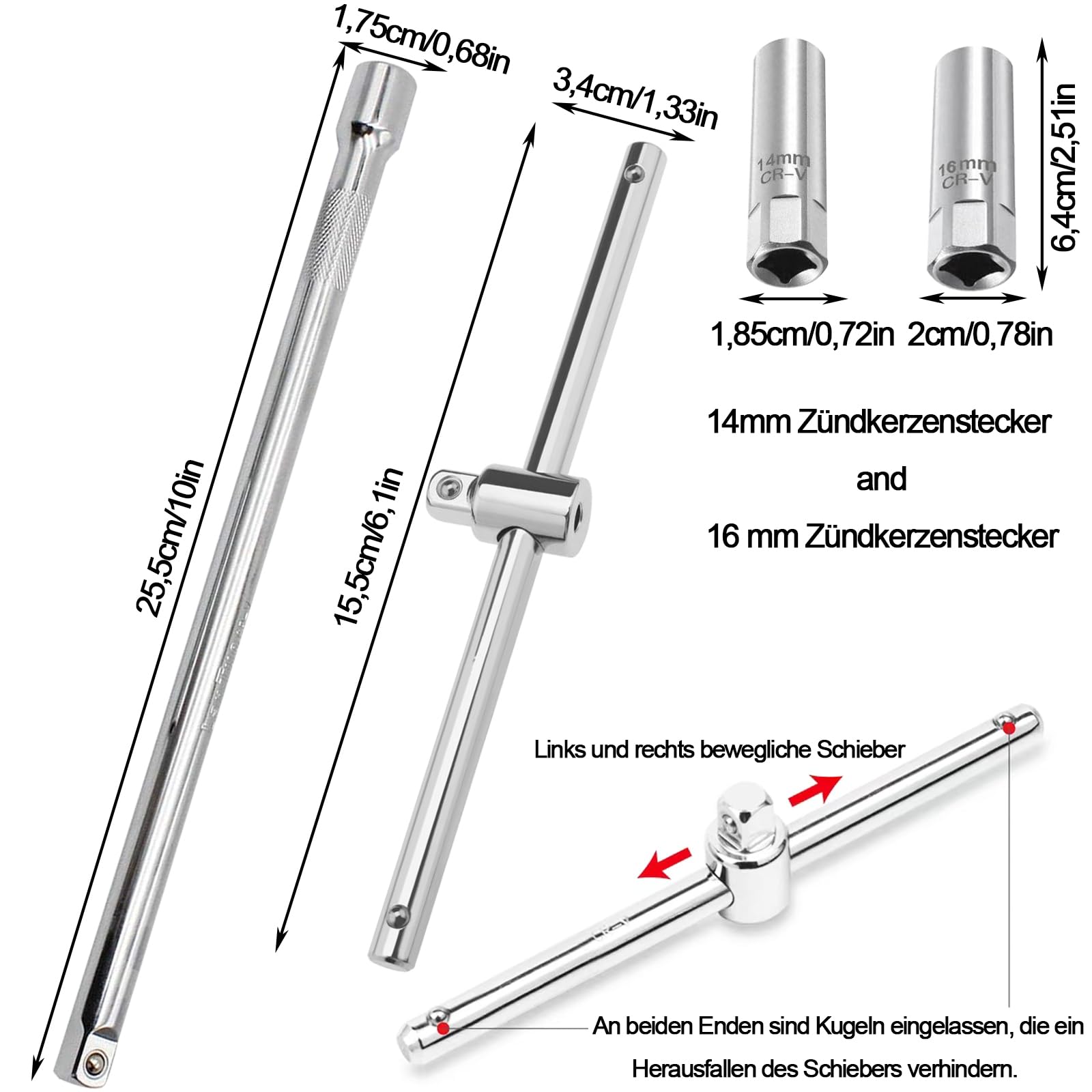 Klucz do świec zapłonowych z uchwytem T, 2 sztuki przesuwny uchwyt T usuwacz, z przesuwnym uchwytem T narzędzie instalatora usuwacza do świec zapłonowych 14 mm/16 mm obrotowy magnetyczny do