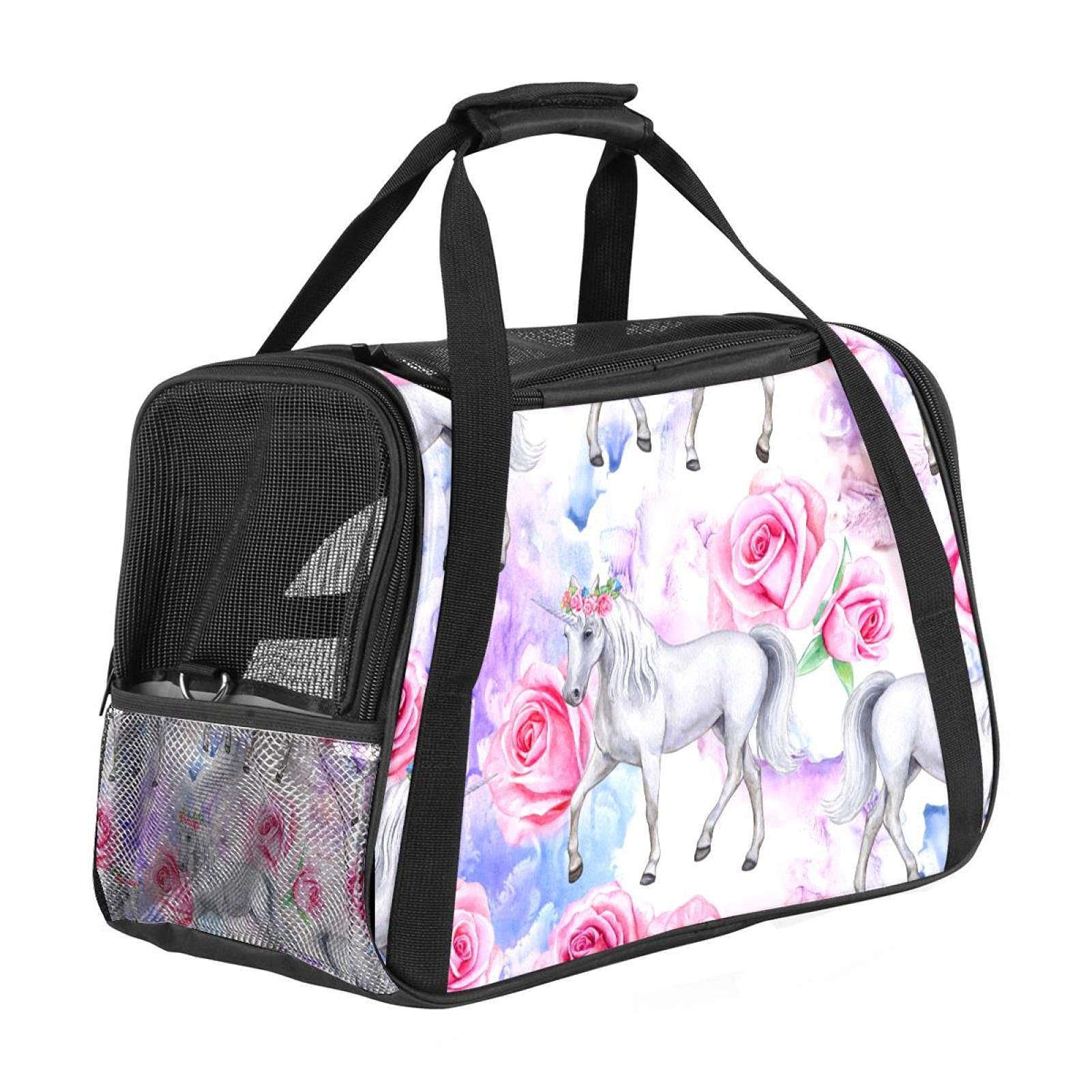 Sac de transport chien avion souple grand confort chat rose fleuri