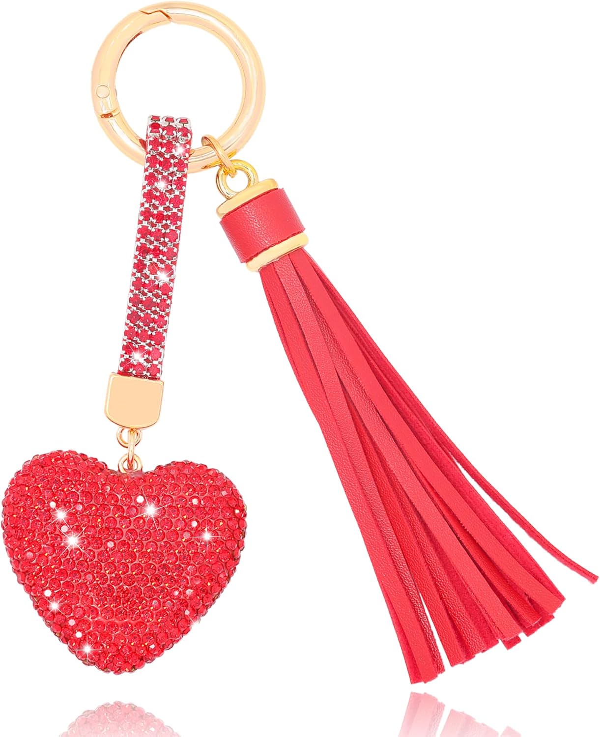 Heart Shape Rhinestone Glitter Keychains for Women Charms Purse Crystal Tassel Car Key Rings Backpacks