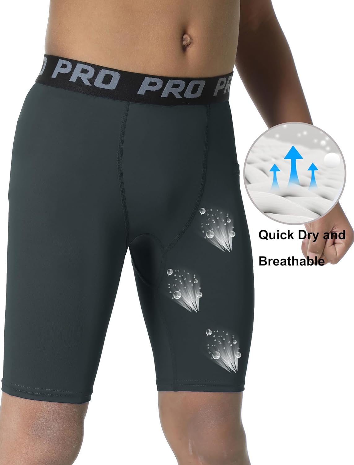 EXARUS Youth Boys Compression Shorts Side Pocket Performance Athletic Base Layers Underwear Running Sports Soccer - Image 4