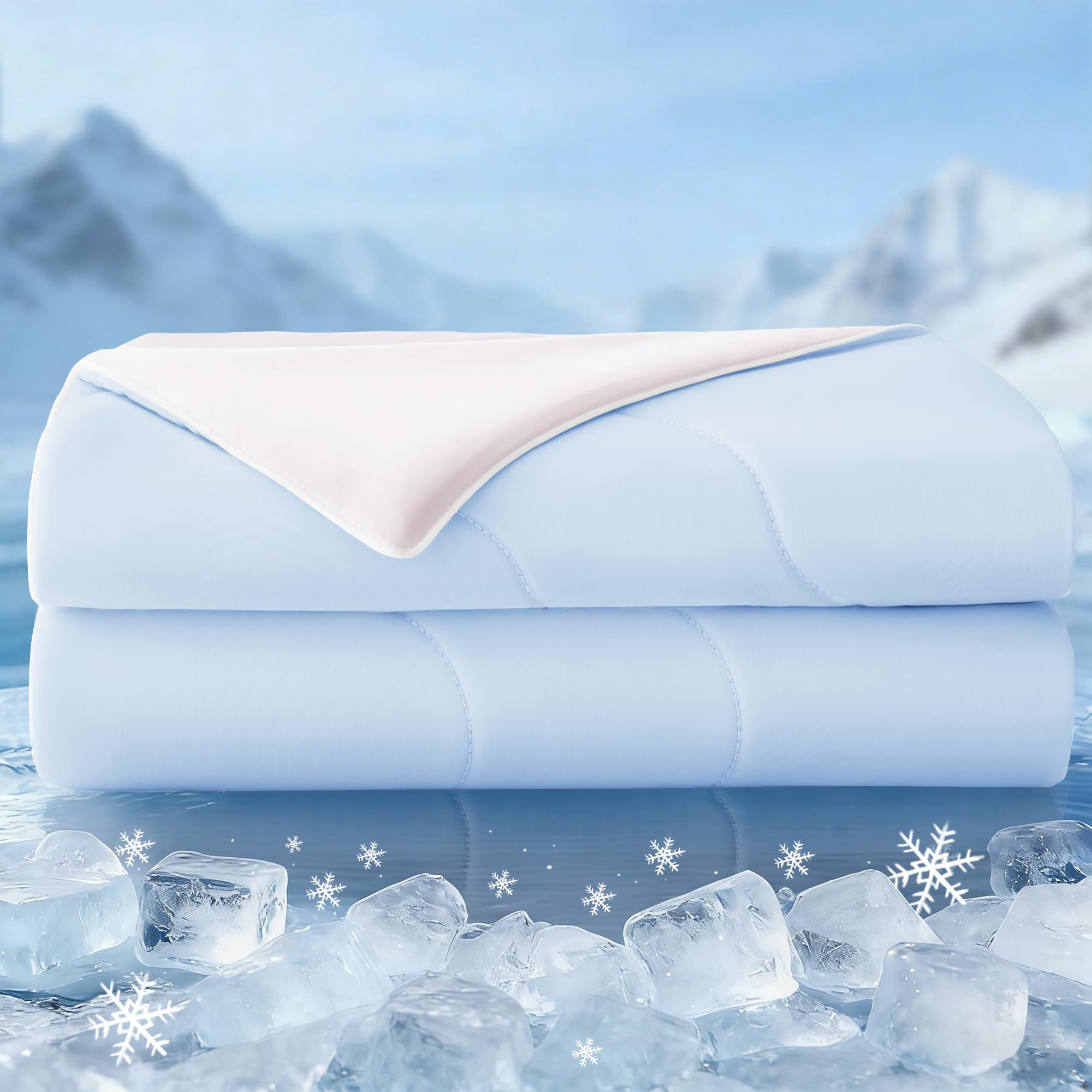 Exclusivo Mezcla Manta Refrescante de Verano, con Fibra de Enfriamiento, Diseñado para Personas Que Duermen con Calor, 220x240cm, Doble Cara,para Cama, Sofá, Dormir, Azul Claro
