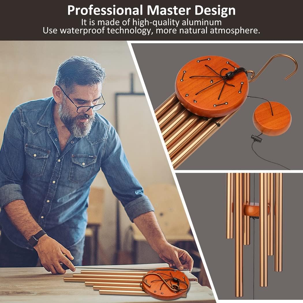 32" Memorial Wind Chimes, Sympathy Grief Wind Chimes, in Memory of Loved One Loss of Mother Father，Home Decor Garden Patio Outdoor-Golden