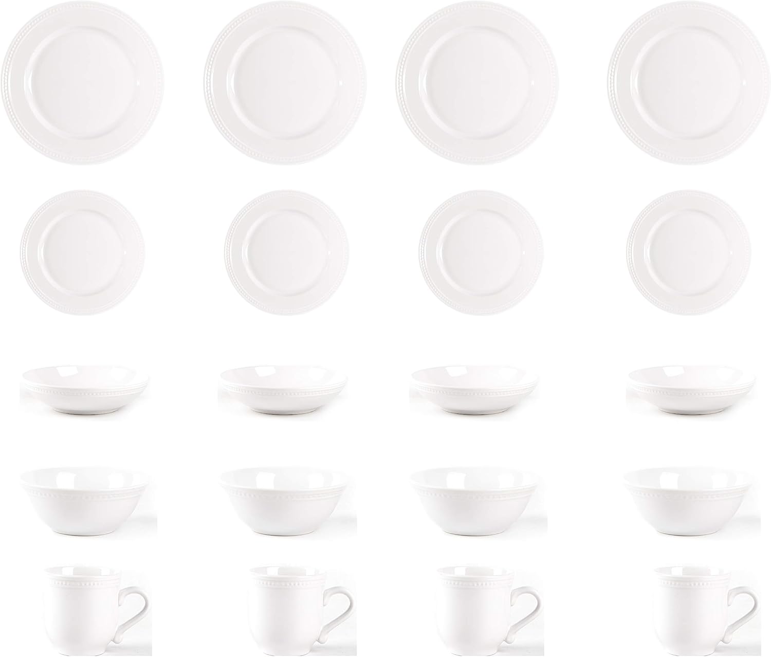  | HomeVss, Pearl Dots Stoneware Dinnerware Set 20pc Set, White: Dinnerware Sets