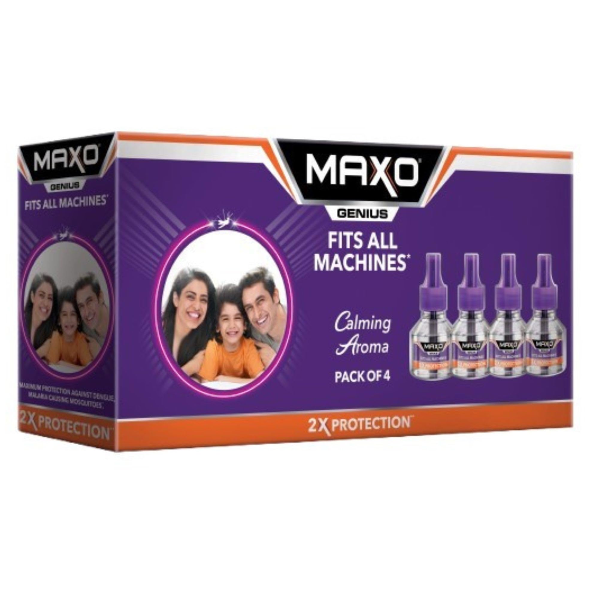 Maxo Genius Mosquito Repellent Liquid Refill 45ml x 4 | Vaporizer Refill Fits All Machines | 2X Protection From Dengue & Malaria Mosquitoes | Calming Aroma Fragrance