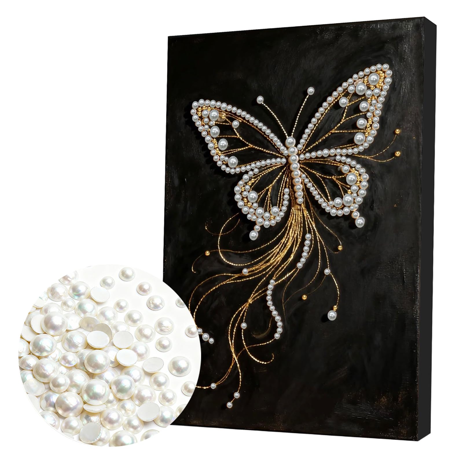 Lebartm DIY Pearl Painting Kit with Frame Gemstone Pearl Diamond Dots Beads Canvas Art Craft for Adults Beginners Display for Tabletop and Mounting Wall Home Decor 30x40cm-Butterfly02