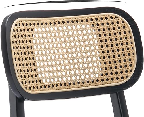 Miniatura 5 de Juego de 2 sillas de comedor de ratán de piel sintética blanca con respaldo de bastón, sillas de cocina modernas de mediados de siglo, sillas de