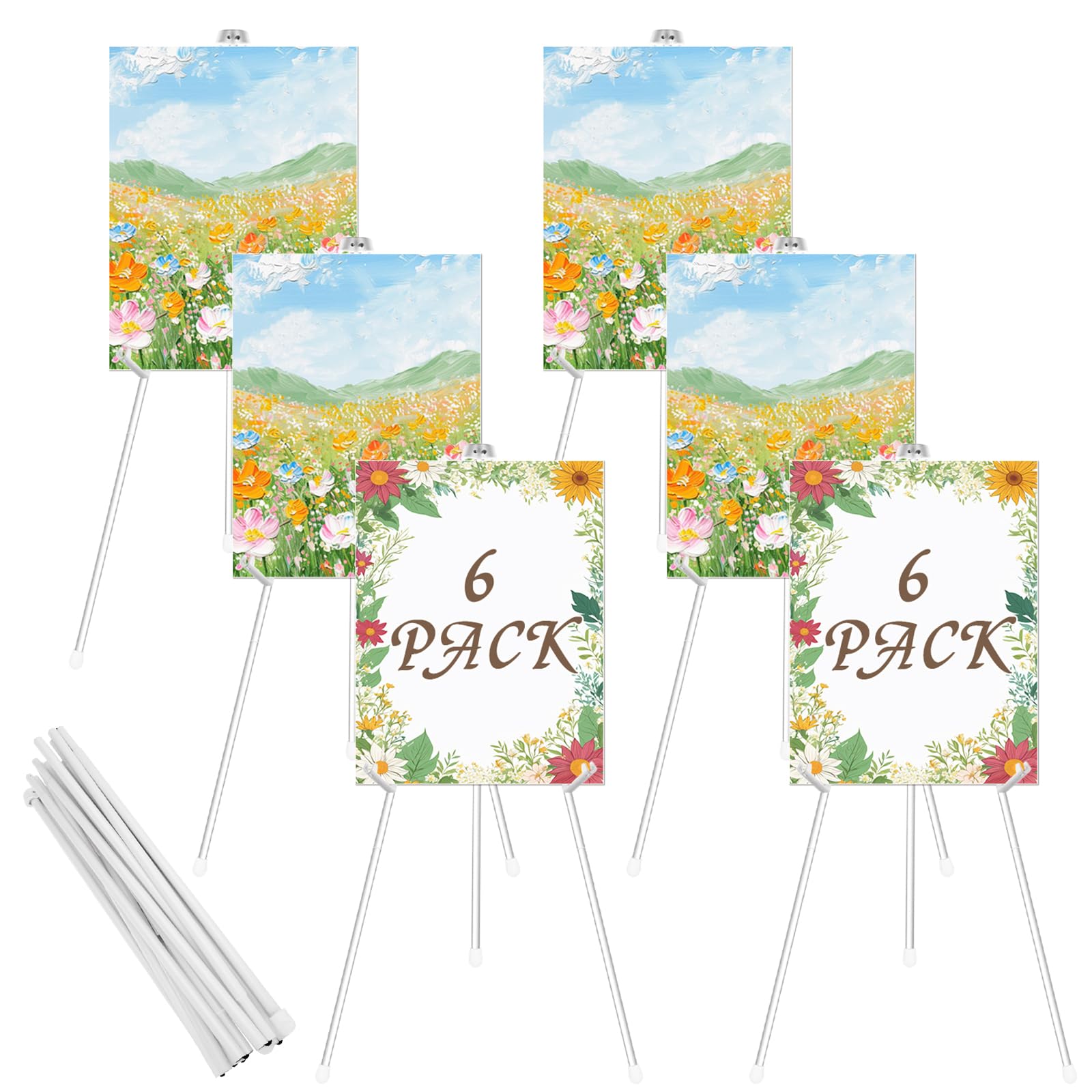 DAJAVE 6 Pack White Easel Stand for Sign 63 Inch Folding Easels for Display, Portable Tripod Easel, Adjustable Metal Easels for Wedding Sign, Posters, Painting, Arts & Crafts