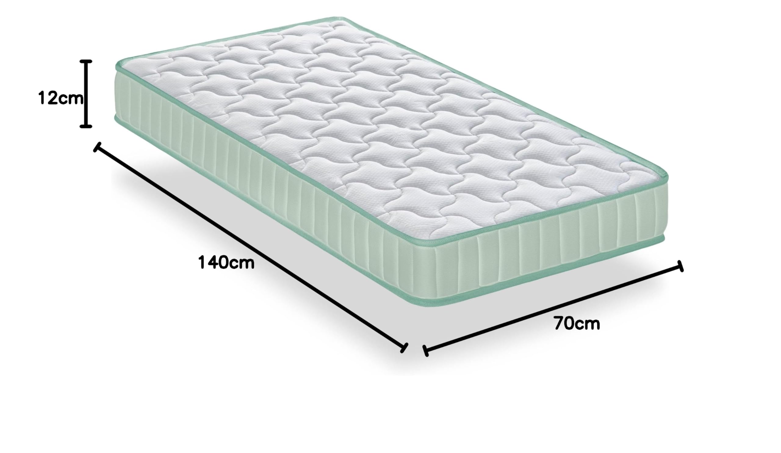 Dormio - Materasso per lettino viscoelastico traspirante, antiacaro, antibatterico. Nucleo eliocel puro ad alta densità. Dimensioni: 70 x 140 x 12 cm.