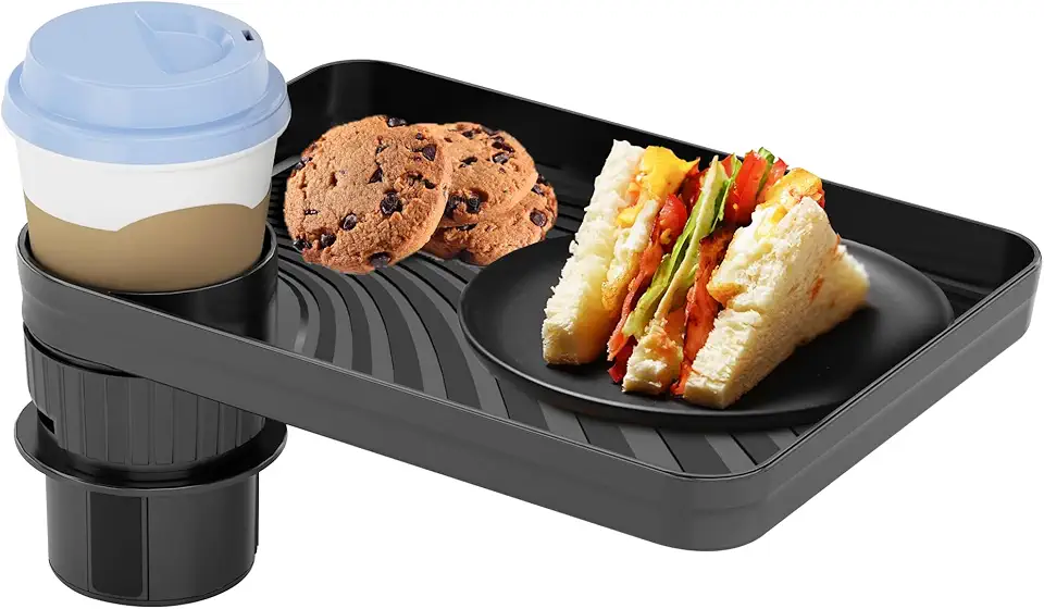 Car Seat Tray for Kids Car Seat Tray with Expandable Base for Snacks, Toys, Books, Entertainment Kids Travel Essentials Fits Most Cup Holders (1)