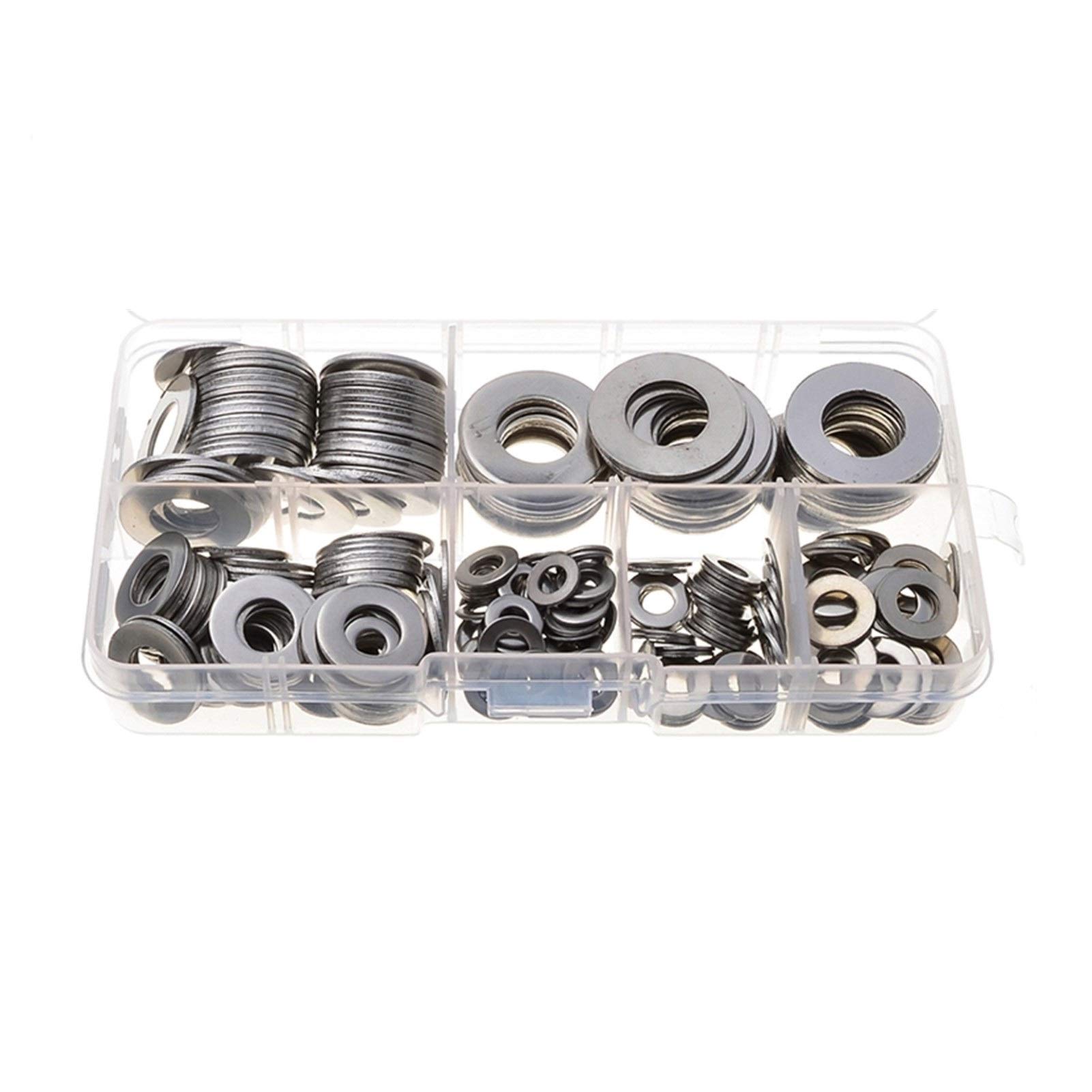 270pcs 6 tailles 6 Tailles Kit de rondelles durables en acier inoxydable Assortiment Joint plateau solide Joints plats pour la voiture de machines DUO ER