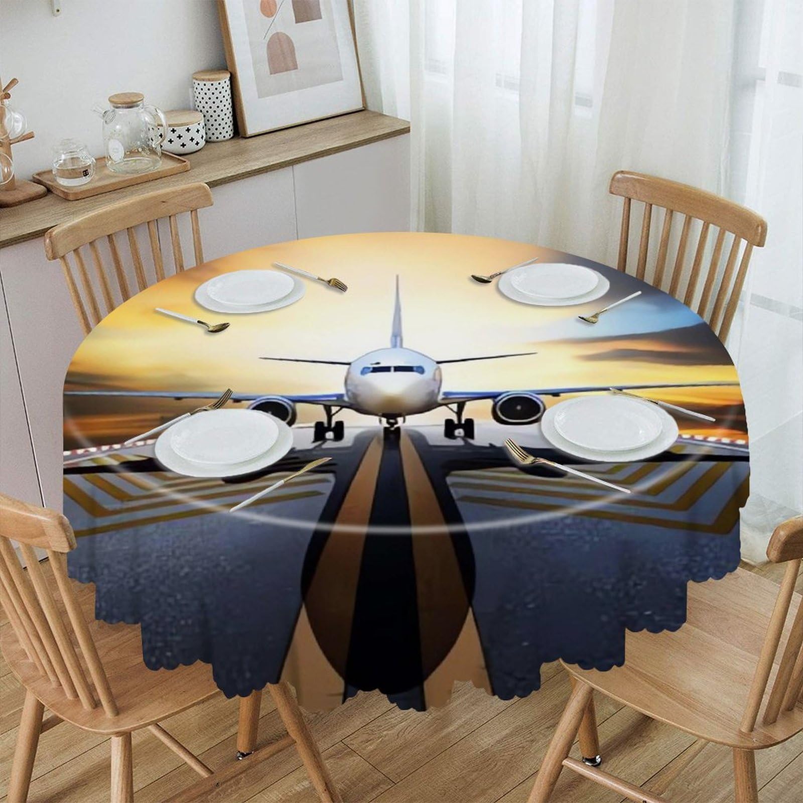 VstaDank 60 Inch Round Backpack Airplane Tablecloth Polyester Waterproof Wrinkle Free Table Cloth Spillproof Washable Table Cover Colorful Tablecover Decor for Home Kitchen Dining Party