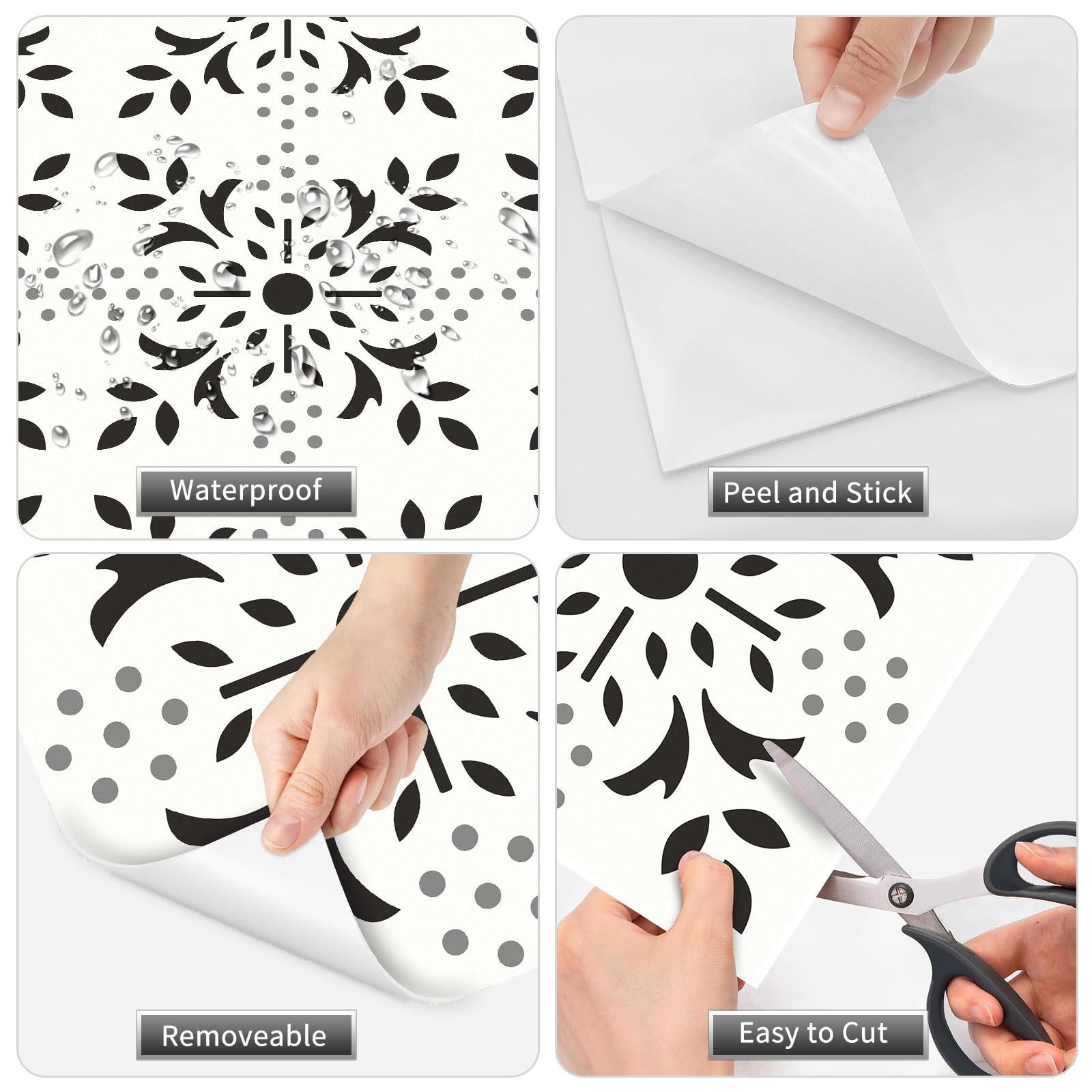 MORCART Lot de 20 dalles de sol autocollantes en vinyle imperméable pour salle de bain, cuisine, cheminée, escaliers, chambres, mur, garde-manger, noir, blanc, gris, 20 x 20 cm