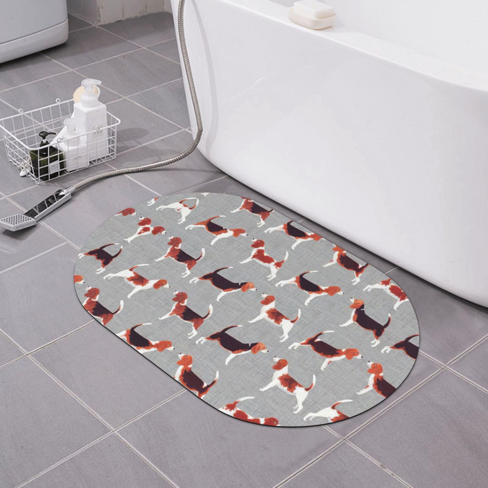 Tapis de douche antidérapant en terre de diatomée absorbante motif beagle