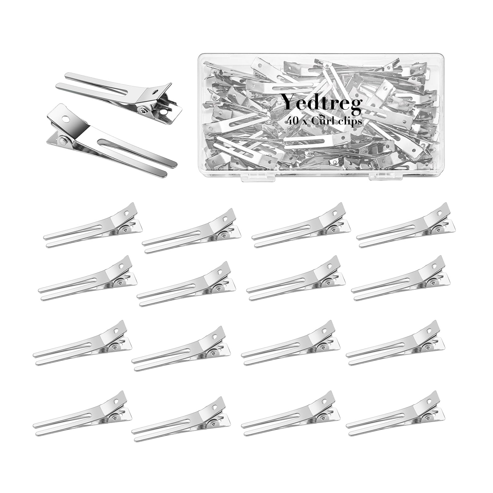 Yedterg 40pcs Pin Curl Clips for Hair, Double Prong Hair Clips for Styling-1.8inch Metal Hair Clips Silver Hairdressing Clips Hairpins for Salon, Hair Extensions, DIY