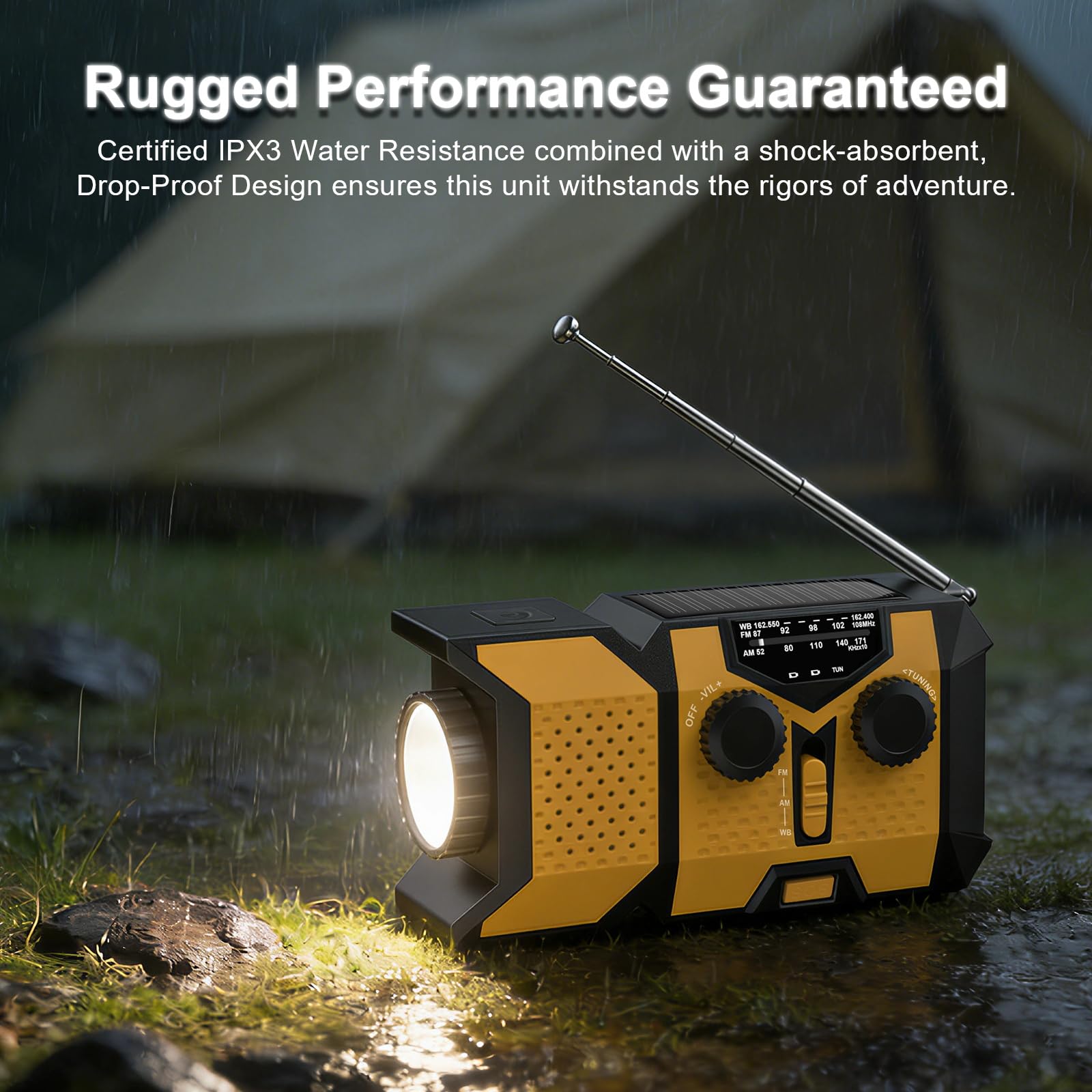 Radio Solaire D'urgence, 2000mAh Radio Dynamo Survie avec Lampe de Poche LED,Prend en Charge l'alarme SOS, la Radio AM/FM/WB, Radio à Manivelle Adaptée aux Situations D'urgence, au Camping, à la Survi