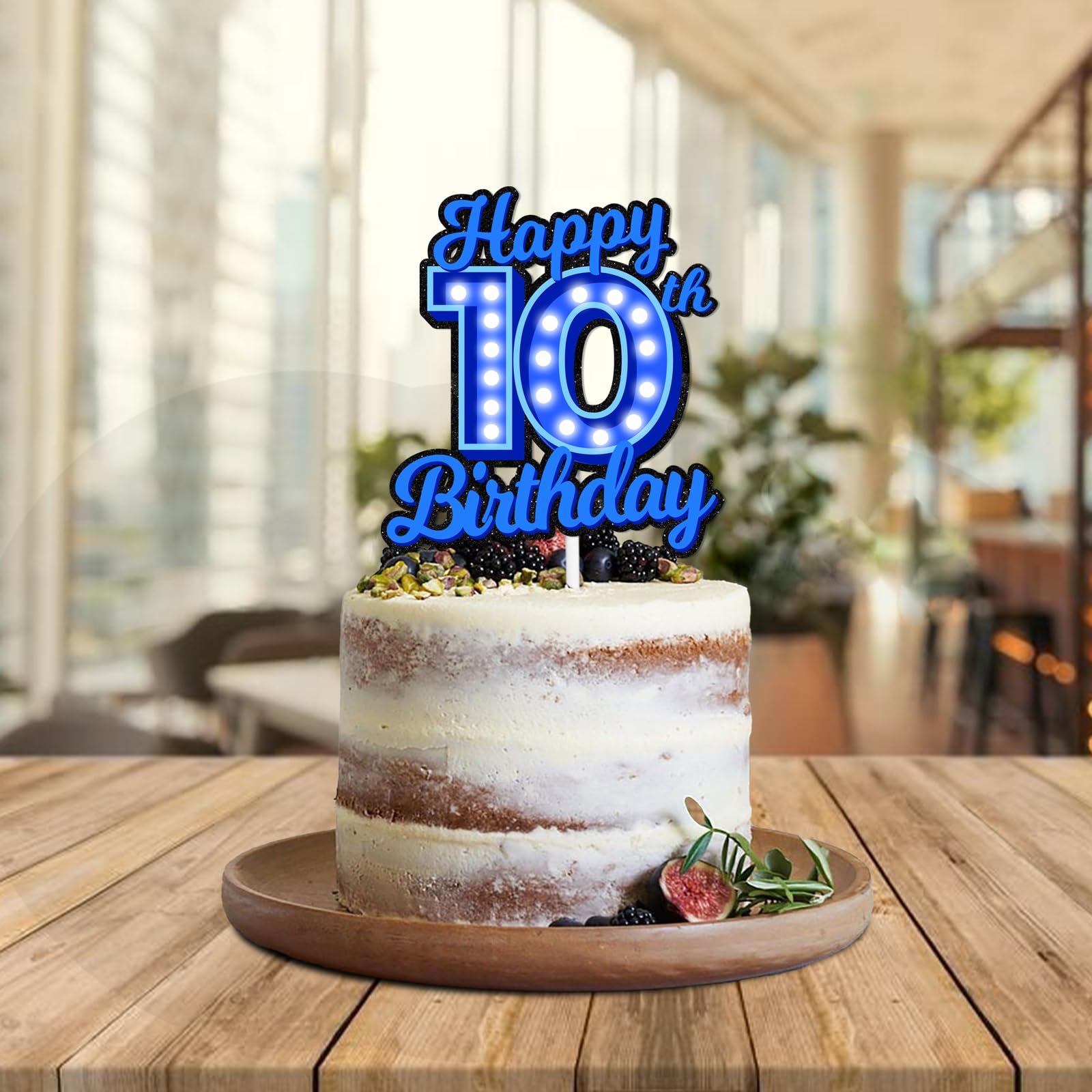 3 Stück Happy 10th Birthday Cake Topper – Blaue Glitzer-Deko Für 10. Geburtstagskuchen & Party