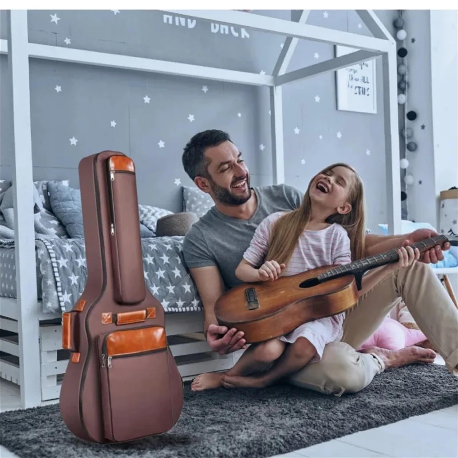 Gitarrentasche Gitarrentasche, 41 Zoll, verdicktes wasserdichtes Oxford-Nylon, Doppelgurte, mit Baumwolle gepolstertes Gitarrenetui(Khaki)