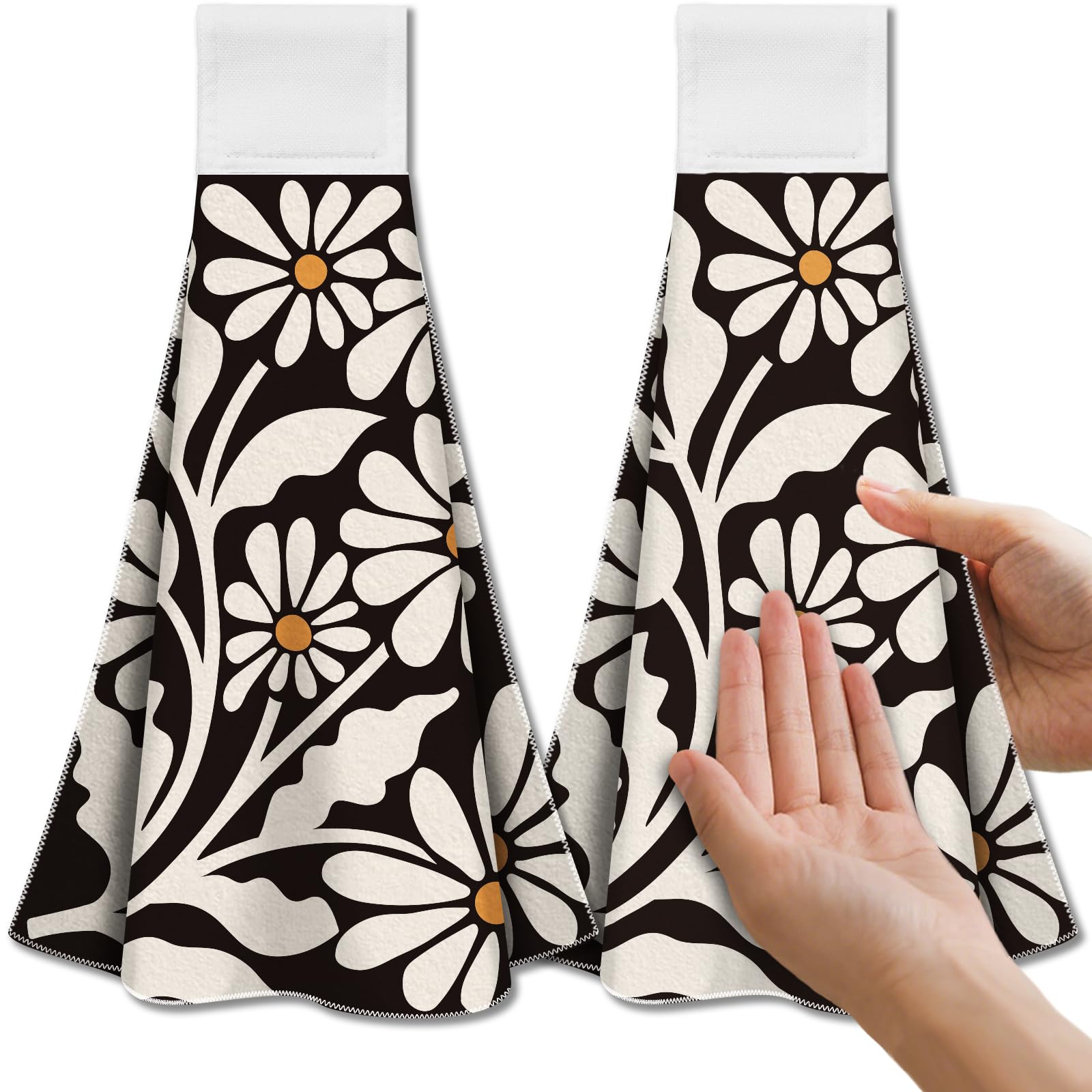 CUTHOLLOW Abstract Floral Tea Towels for Kitchen with Loop, Set of 2 - Soft & Super Absorbent Microfiber Decorative Hanging Dish & Hand Towel, Tea, Coffee Towel for Kitchen Bathroom Oven Handle