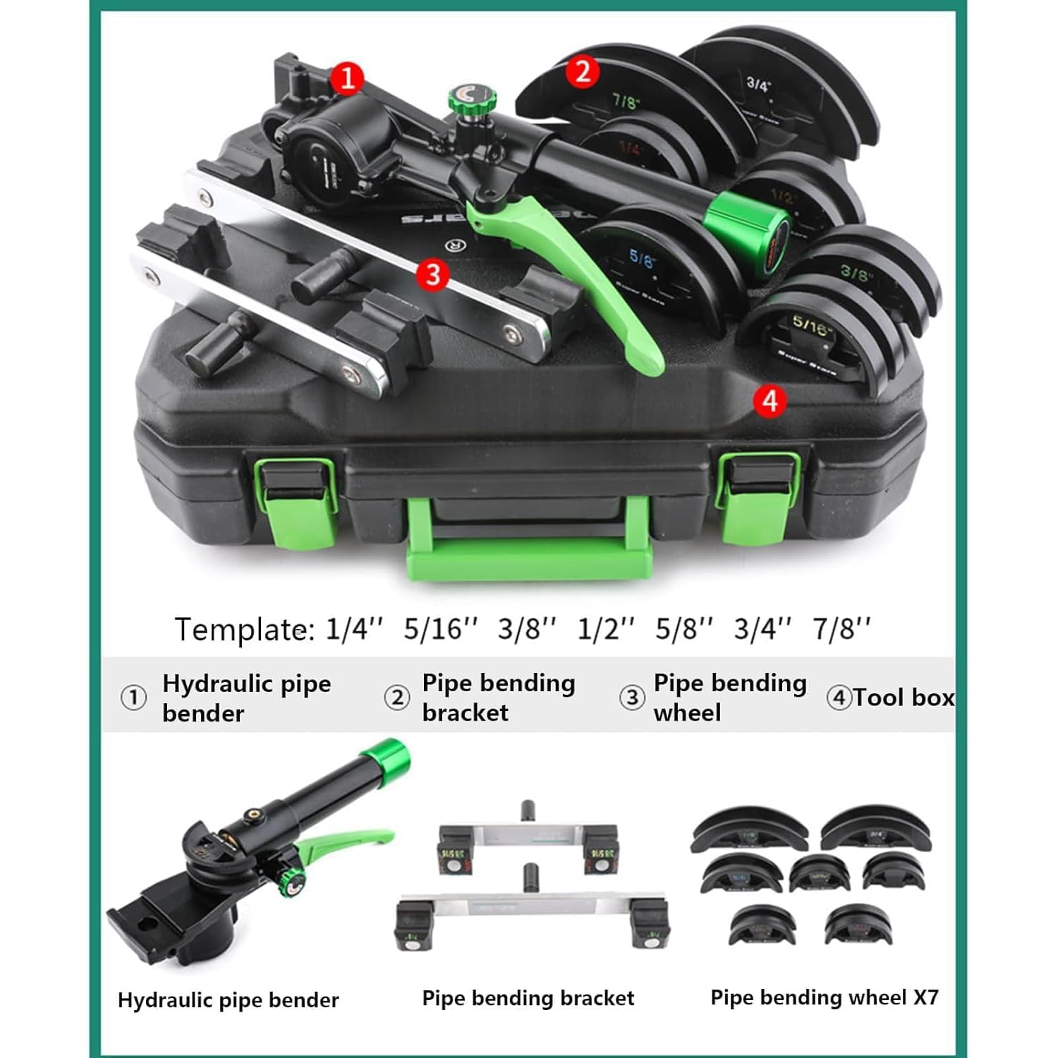 Kit piegatubi idraulico con 8 matrici, 1/4-7/8", piegatura avanti/indietro a 90°, per linee di refrigerazione HVAC