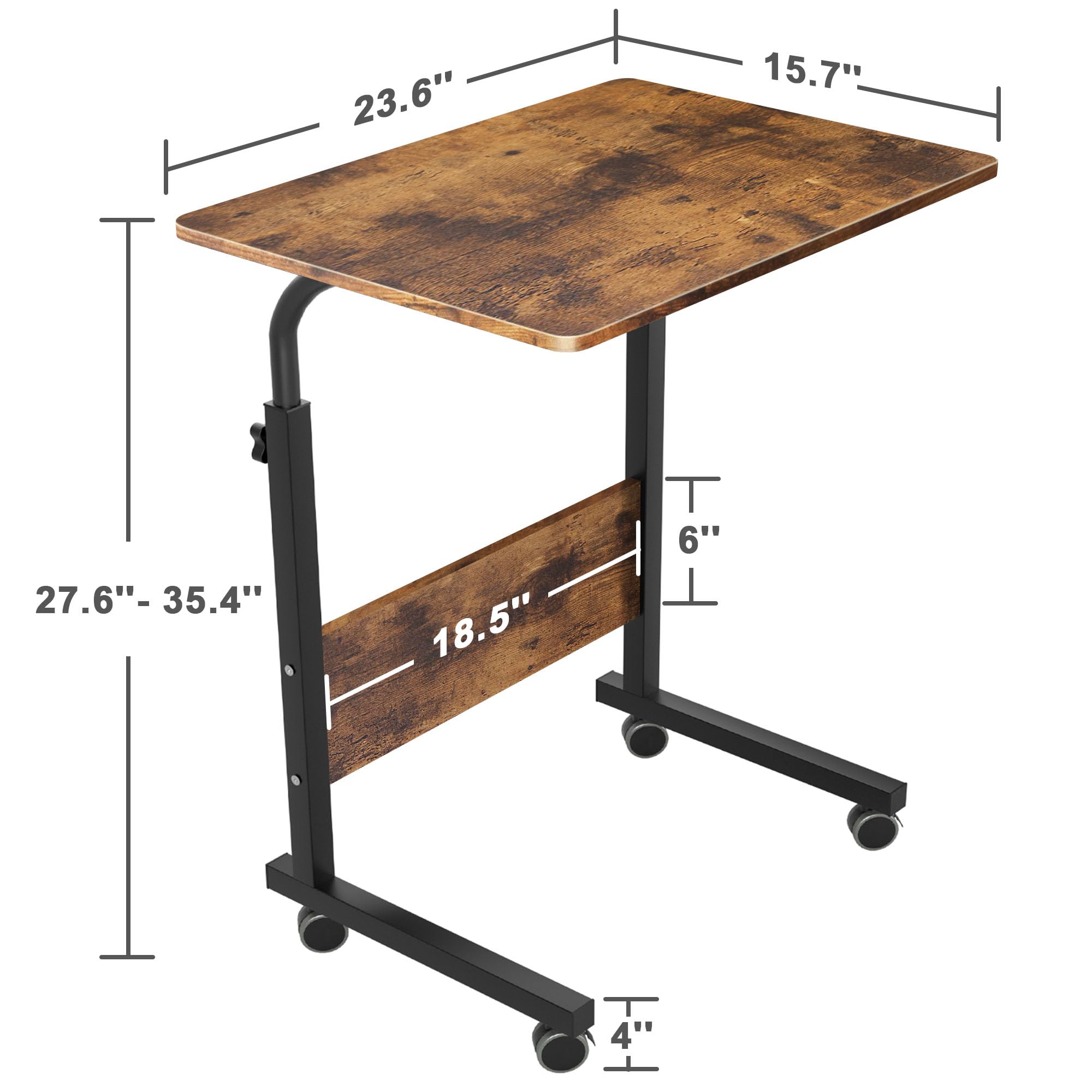DlandHome 60 x 40 cm, scrivania per computer portatile, tavolino con ruote, regolabile in altezza, per computer portatile, per la colazione, per letto, divano, marrone