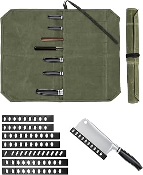 7 Slots Knife Roll Bag for Chefs, Waxed Canvas Knife Case