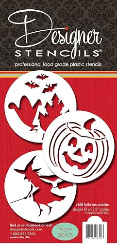 Designer Stencils Plantillas de galletas de Halloween (Bruja - Jack-o-Lantern - Fantasmas), Beigesemitransparente