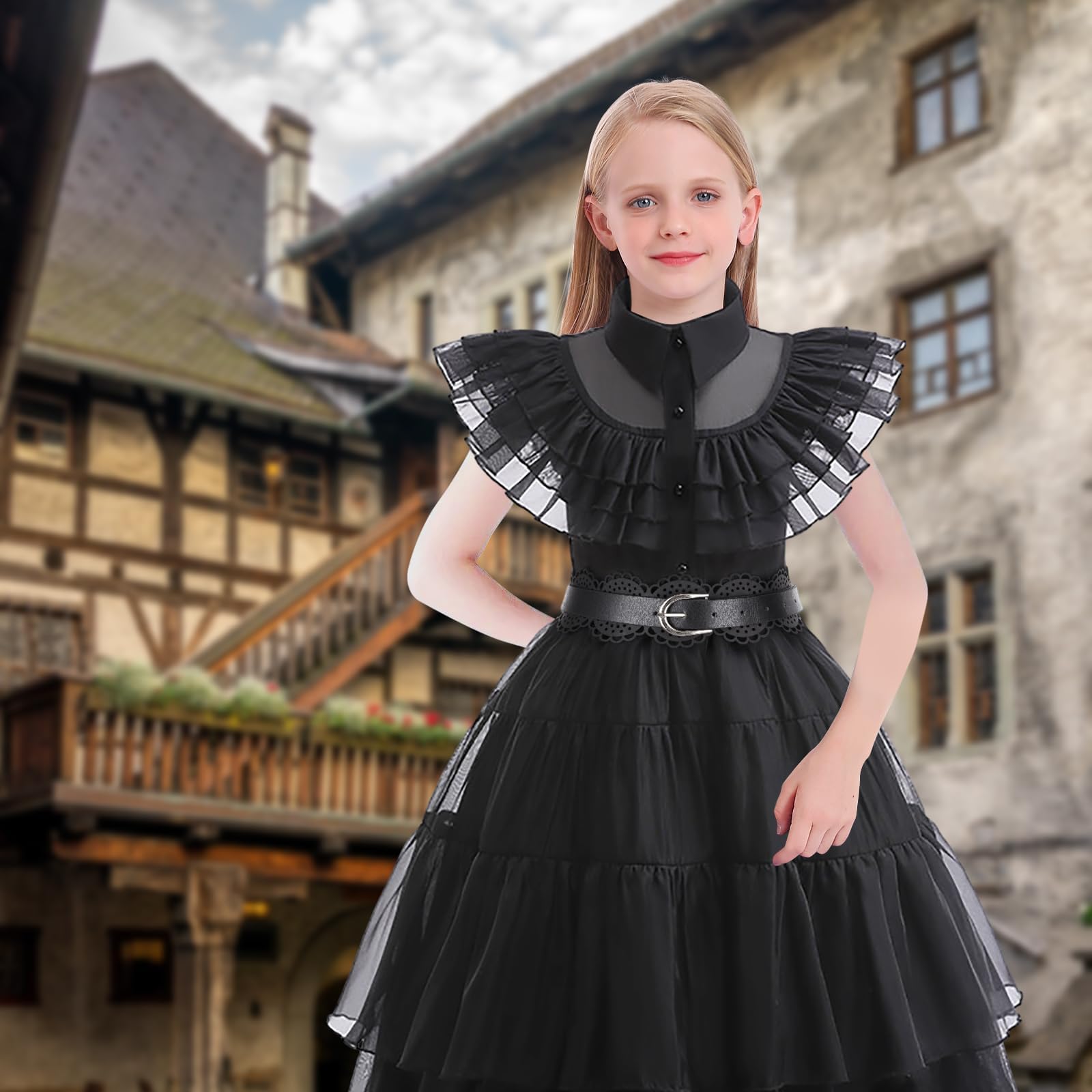 Vestito nero per bambine, costume gotico per cosplay, per Halloween, compleanno, scuola, feste (aggiornamento nero, 3-4 anni) ying b-wig-2