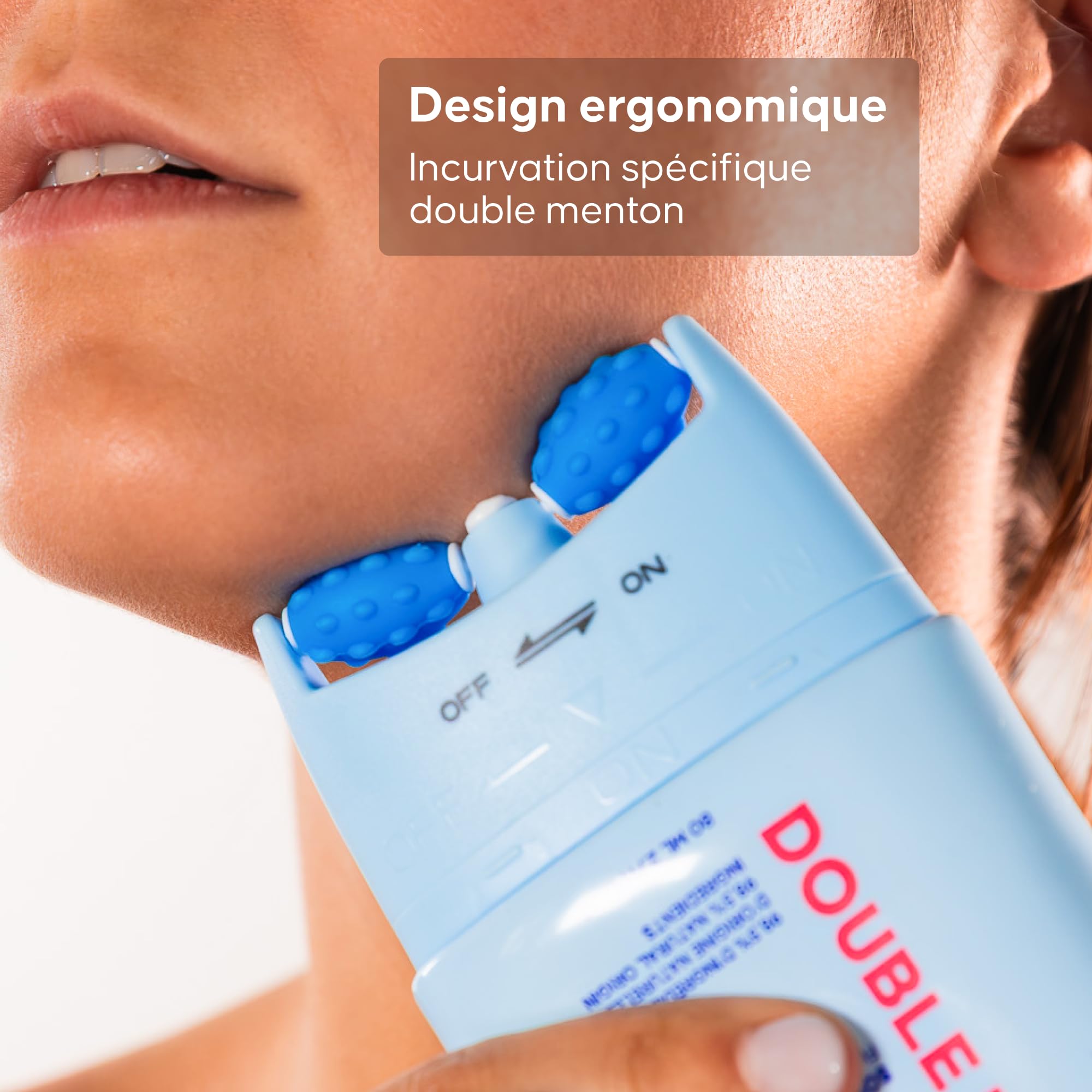 Crème Roll-on Double Menton - Soin Raffermissant Cou, Décolleté & Ovale du Visage - Massage Drainant aux Micro-Picots - Collagène & Algue Laminaria - 98,5% d'Origine Naturelle - 80 ml