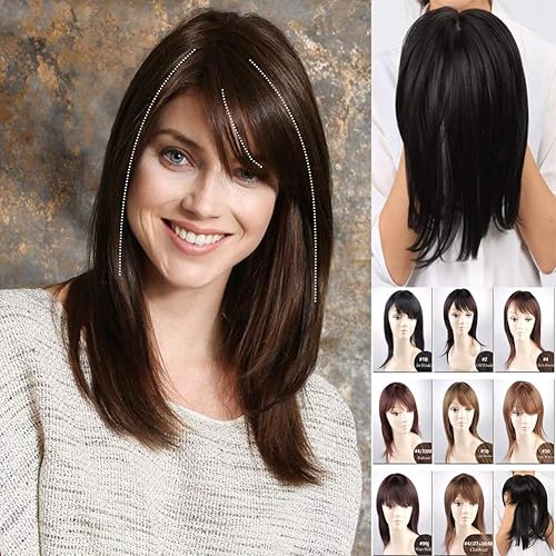 Parte lateral recta con clip para la frente con flequillo para mujer con cabello fino 1b negro azabache