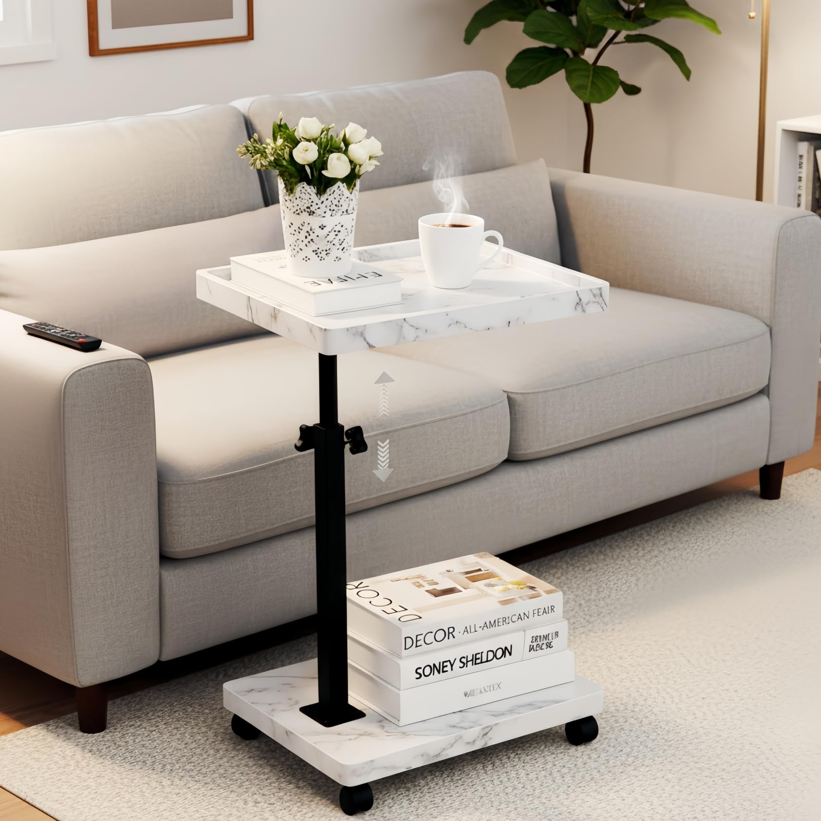 Bohodiy C Table End Table Adjustable Height,C Shaped End for Couch，Snack Tables,360°Swivel TV Tray Sofa Table,Tables that Slide Under,Coffee SideTable