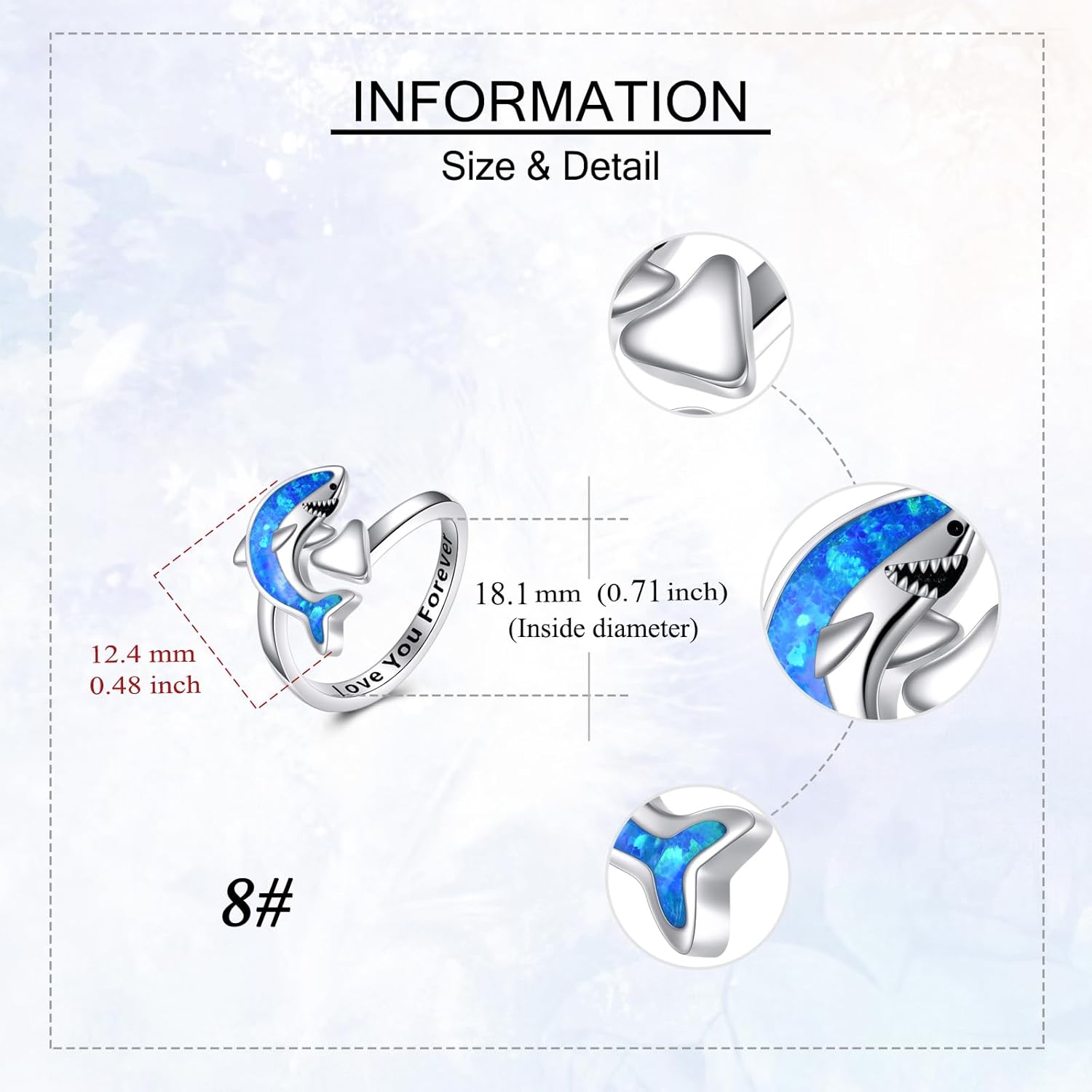 Shark Ring 925 Sterling Silver Opal Shark Ring Shark Jewelry Gift for Women Shark Lovers - Image 6