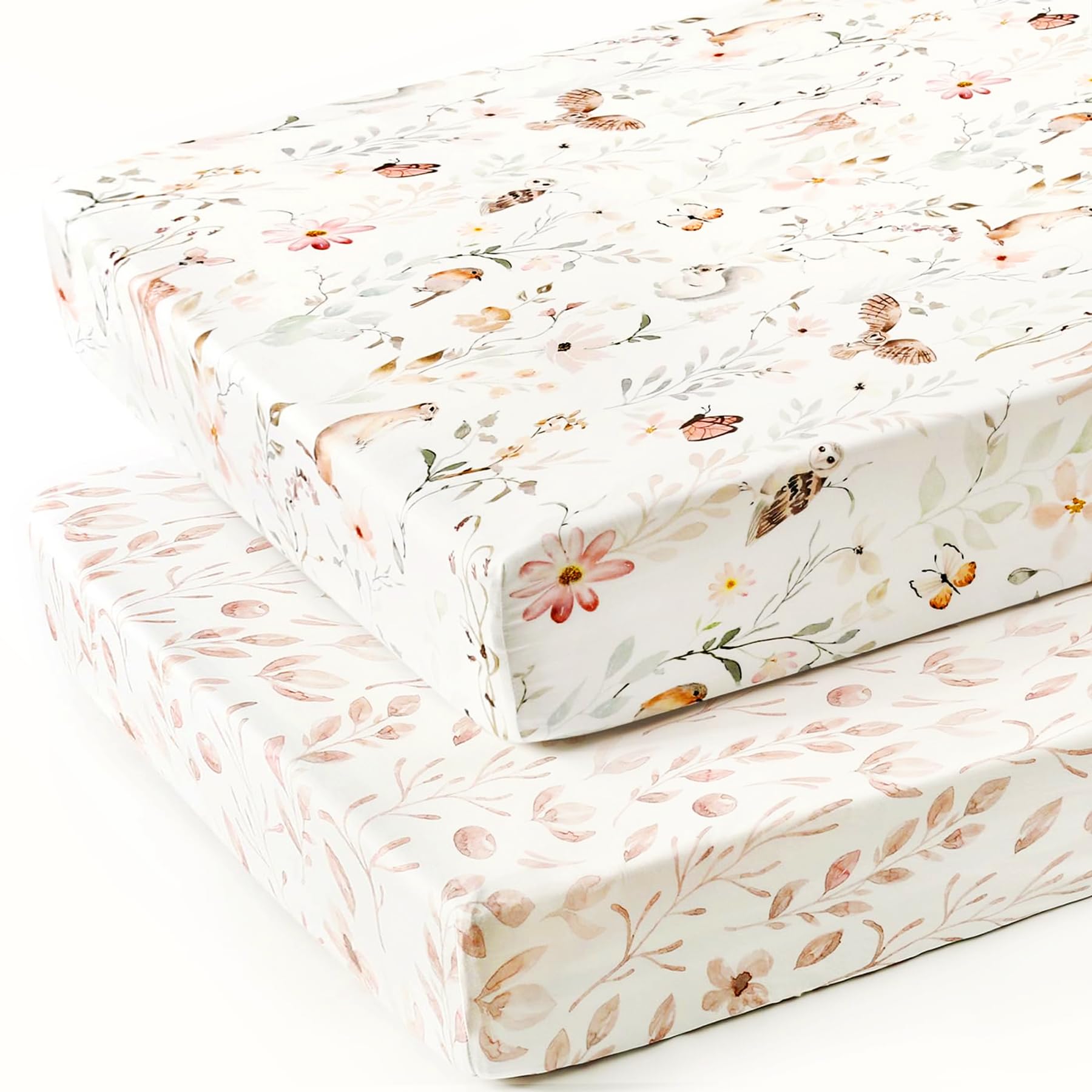 Juego de 2 sábanas bajeras elásticas Ultra Suaves para Cuna, se Adapta a Todos los colchones estándar de Cuna, Seguro y cómodo, sábana Bajera para Cuna para bebés y niñas, Hermoso Estampado Floral