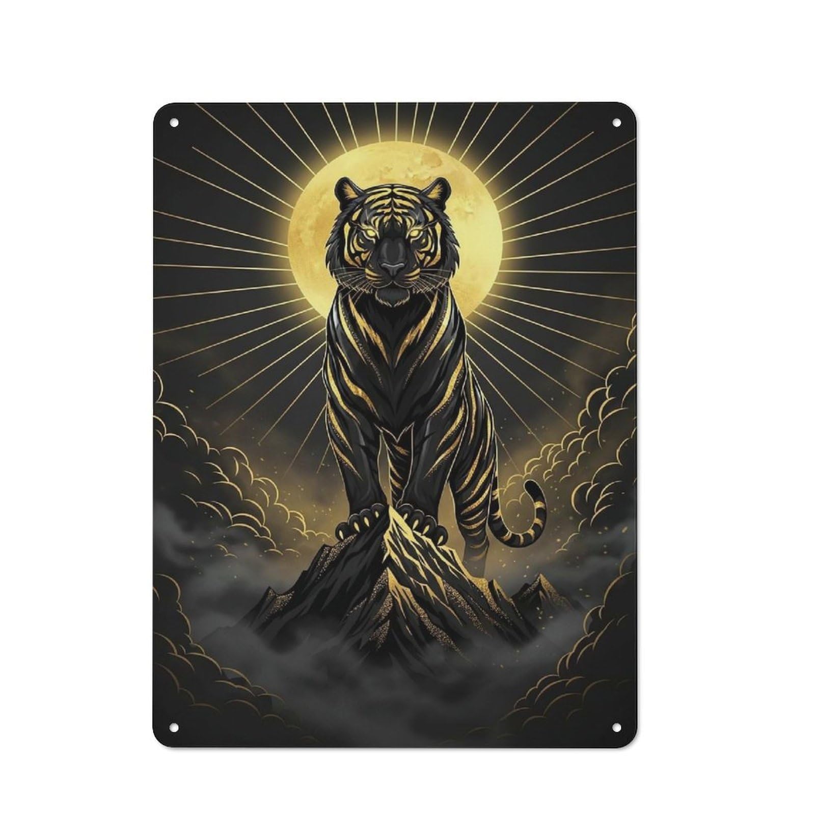 Junmoney Style-10 Shop Front Style Golden Tiger On Mountain Peak Cafe Metal Sign 40X30cm, Bistro Wall Plaque For Tea Room, Shop Wall Or Breakfast Area