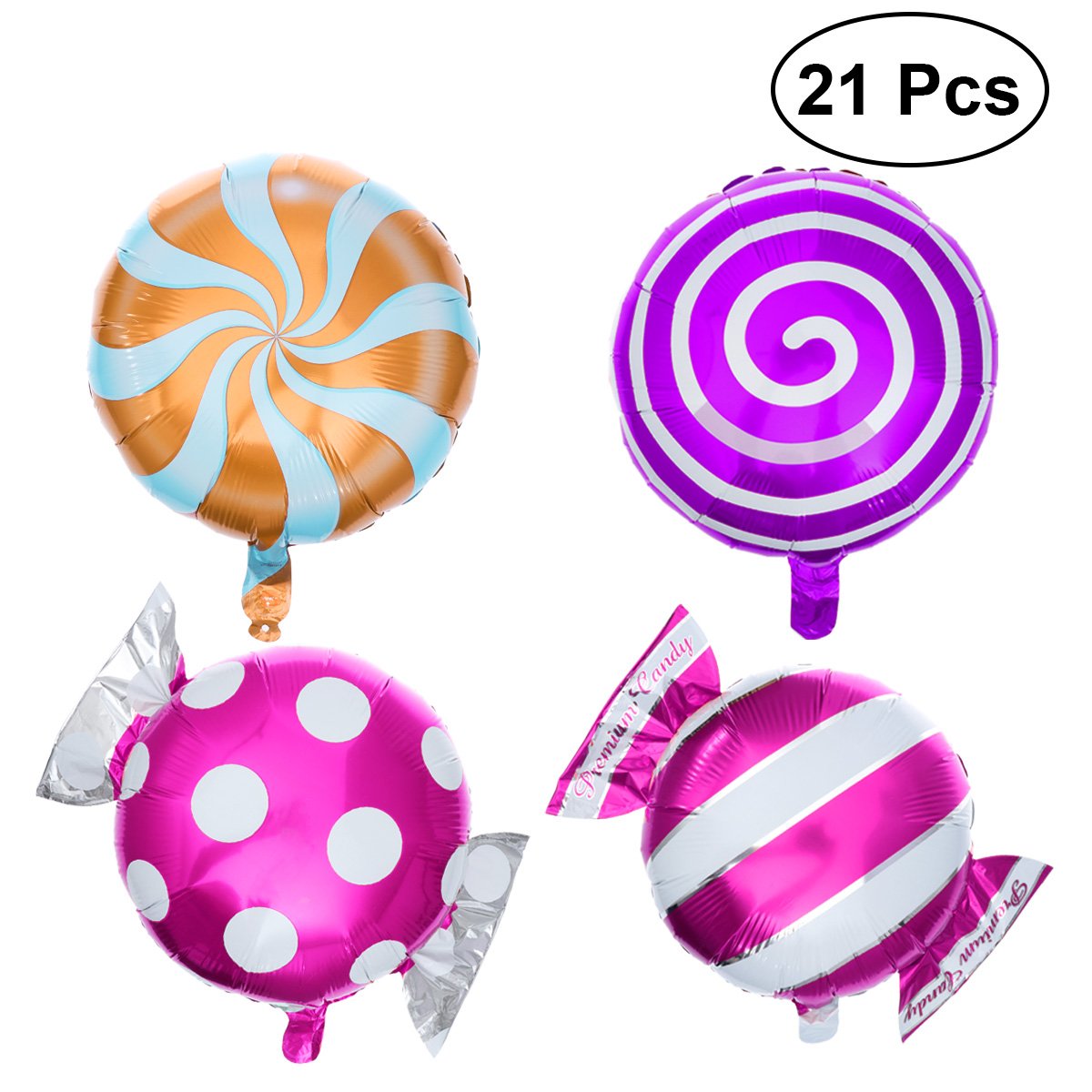 Toyvian 21pcs Sweet Candy Balloons Set Round Lollipop Foil Balloon for Birthday Wedding Party Decoration