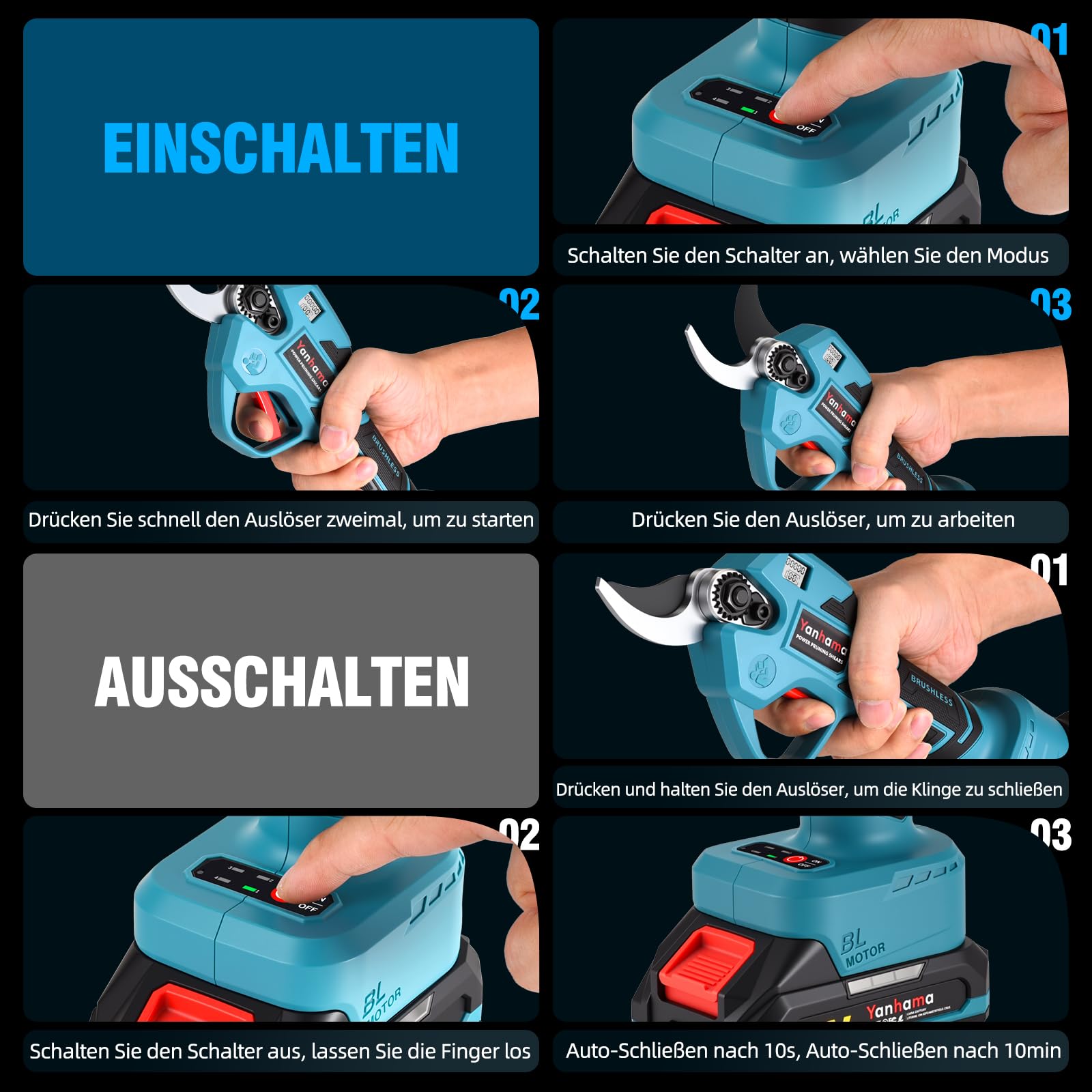 Akku Astschere 50MM Elektrische Gartenschere Kabellos für Makita mit LCD Anzeige 2x 2000mAh Batteries, Leistungsstark Leise, Professionelle Bürstenlose Gartenschere für Zweige, Sträucher, Stämme