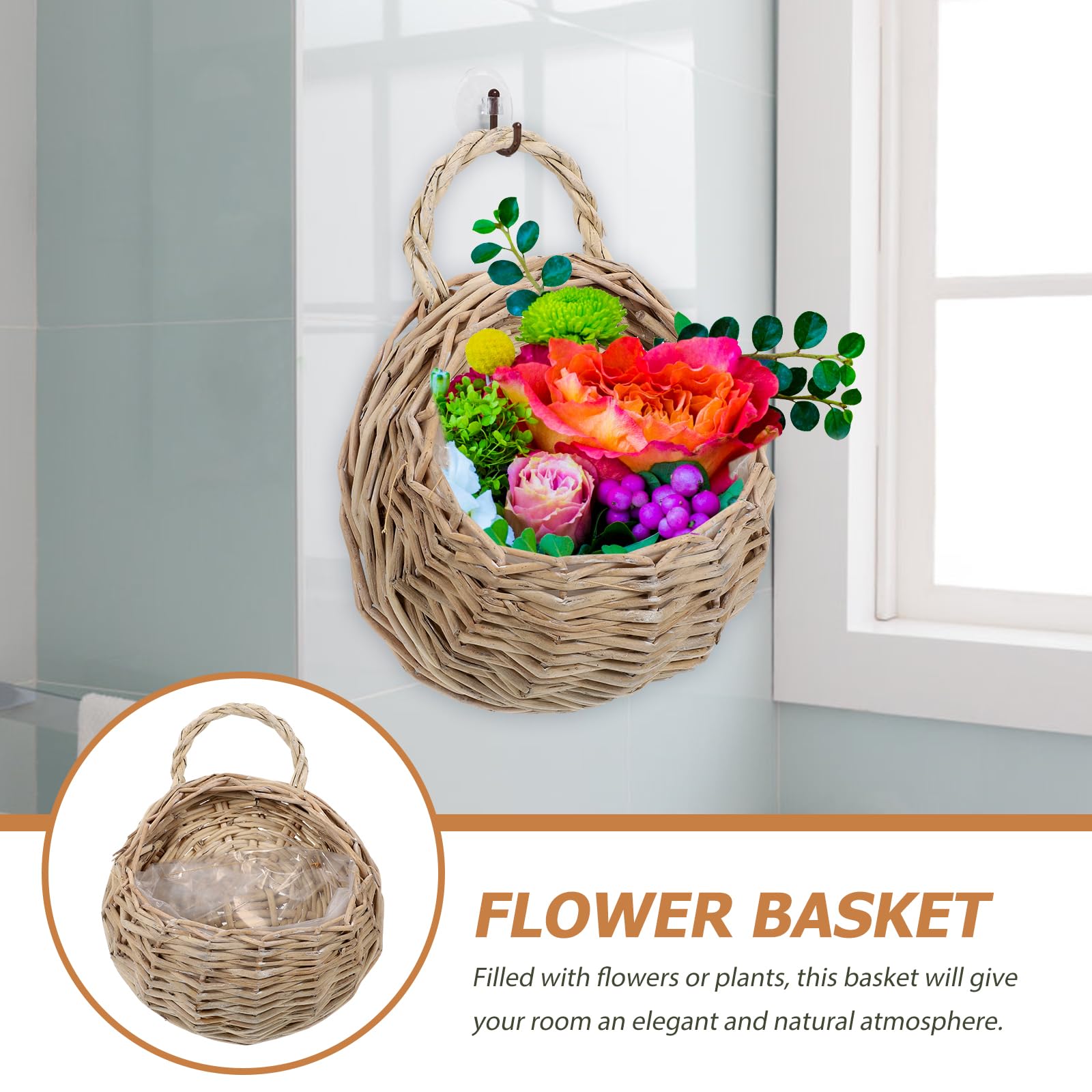 Tofficu 2 Piezas Cesta Flores ratán para Colgar en la Pared Artificial Flowers cestas almacenaje contenedor Verduras decoración Frutas Maceta orquídeas plantador Aire