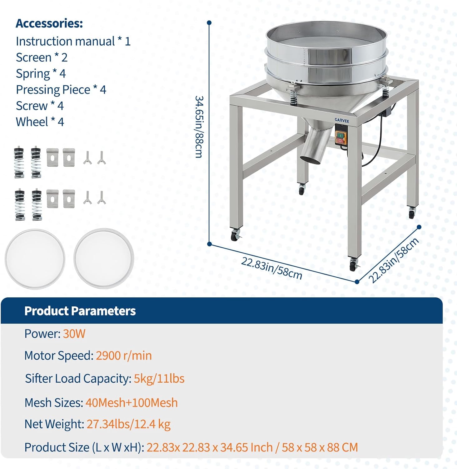 Automatic Powder Sifter Machine, Electric Flour Sieve Shaker with 40 Mesh & 100 Mesh Stainless Steel Screens, High-Speed Sifting Machine for Baking, Food