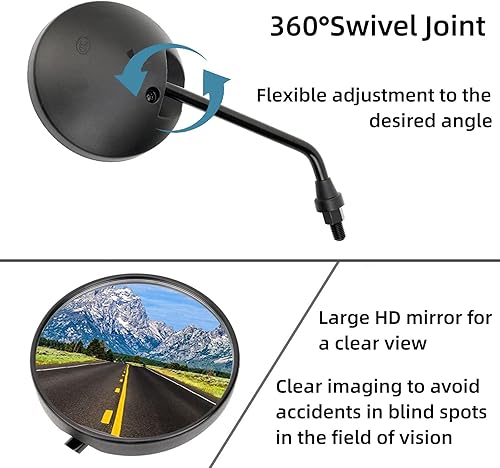 Miniatura 3 de Espejo retrovisor manillar lateral extremo 10mm3.94" espejos redondos aluminio para Honda Suzuki Yamaha Kawasaki para la mayoría de marcas de