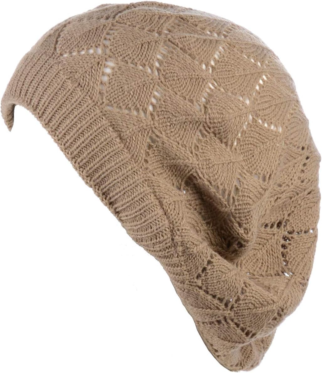 an Womens Lightweight Cut Out Knit Beanie Beret Cap Crochet Hat – Many Styles