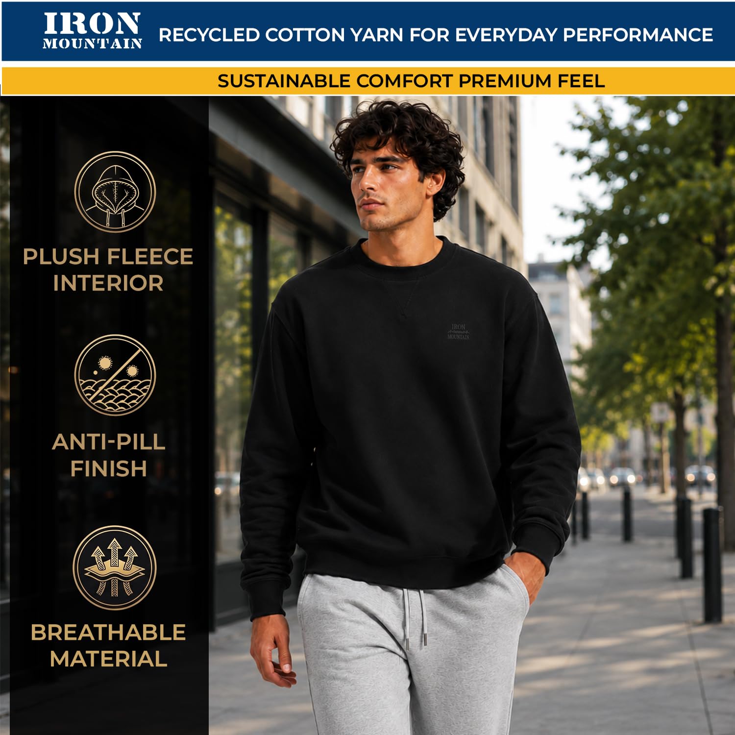 Iron Mountain IMSWT205 vêtements de travail Sweat-shirt ras du cou anti-boulochage en polaire douce pour homme