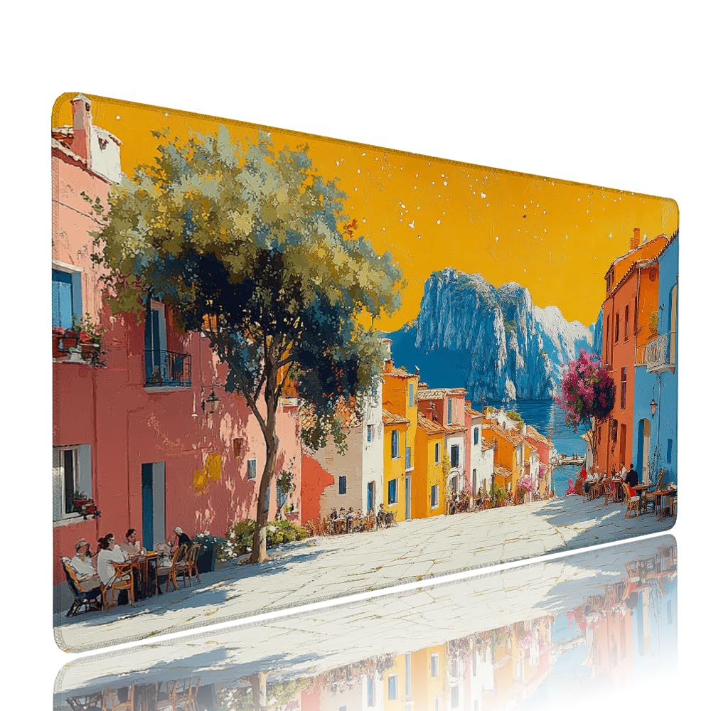 Alfombrilla de Mouse para Juegos, Giallo, XXL, Antideslizante, Impermeable, Diseño de Paesaggio, Extendido, Grande, 1200x600x3mm, para PC, Laptop, Ufficio, Famiglia d-570