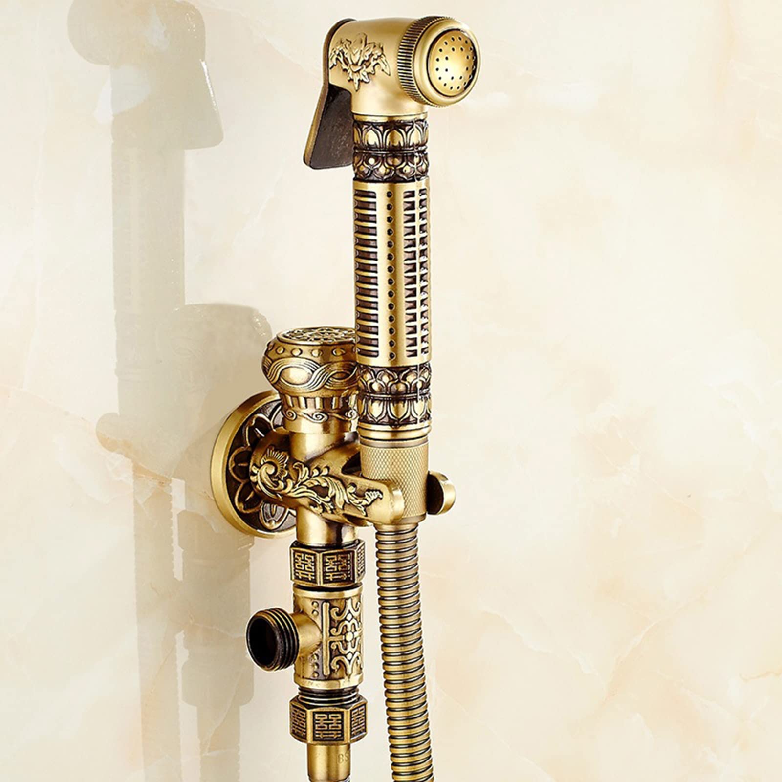 Retrò Rubinetto a Muro Spruzzatore Booster Doccetta per Bidet Miscelatore Manico Singolo Multifunzione Kit Spruzzatore per Bidet Doccino Bidet,Antico,Bifunzionale