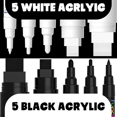 Paquete de 5 bolígrafos de pintura acrílica blancos y 5 negros