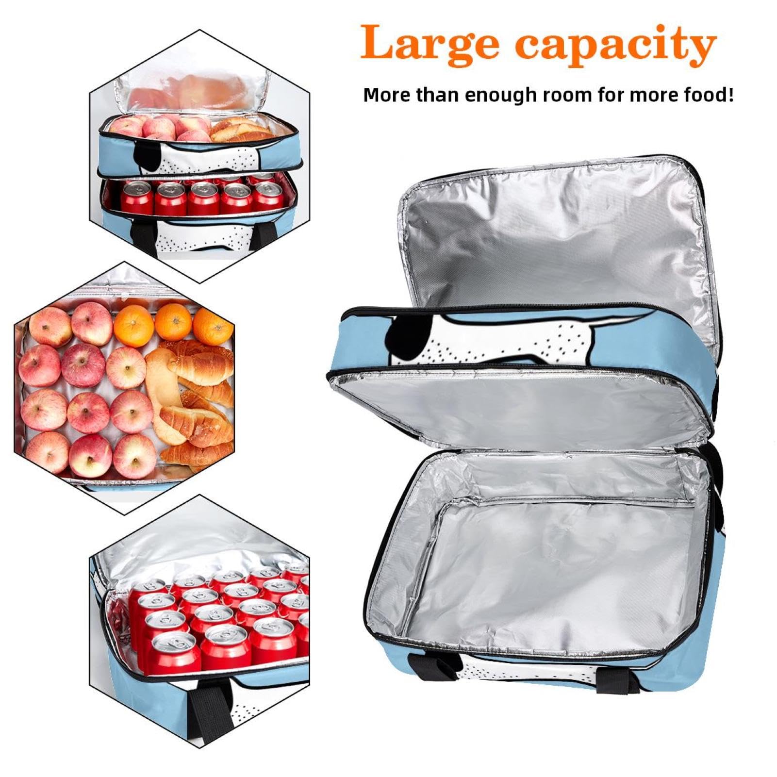 Grand sac à déjeuner isotherme pour homme et femme, double couche, étanche, étanche, réutilisable, sac fourre-tout pour le travail, l'école, le pique-nique, la plage, le camping, les voyages, motif
