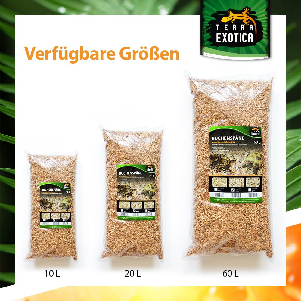 Buchenspäne mittel als Einstreu für Ihr Terrarium in 10, 20 oder 60 Liter - Natürliches Buchenspan geeignet für Reptilien, Vögel und Kleinsäuger (60 Liter)