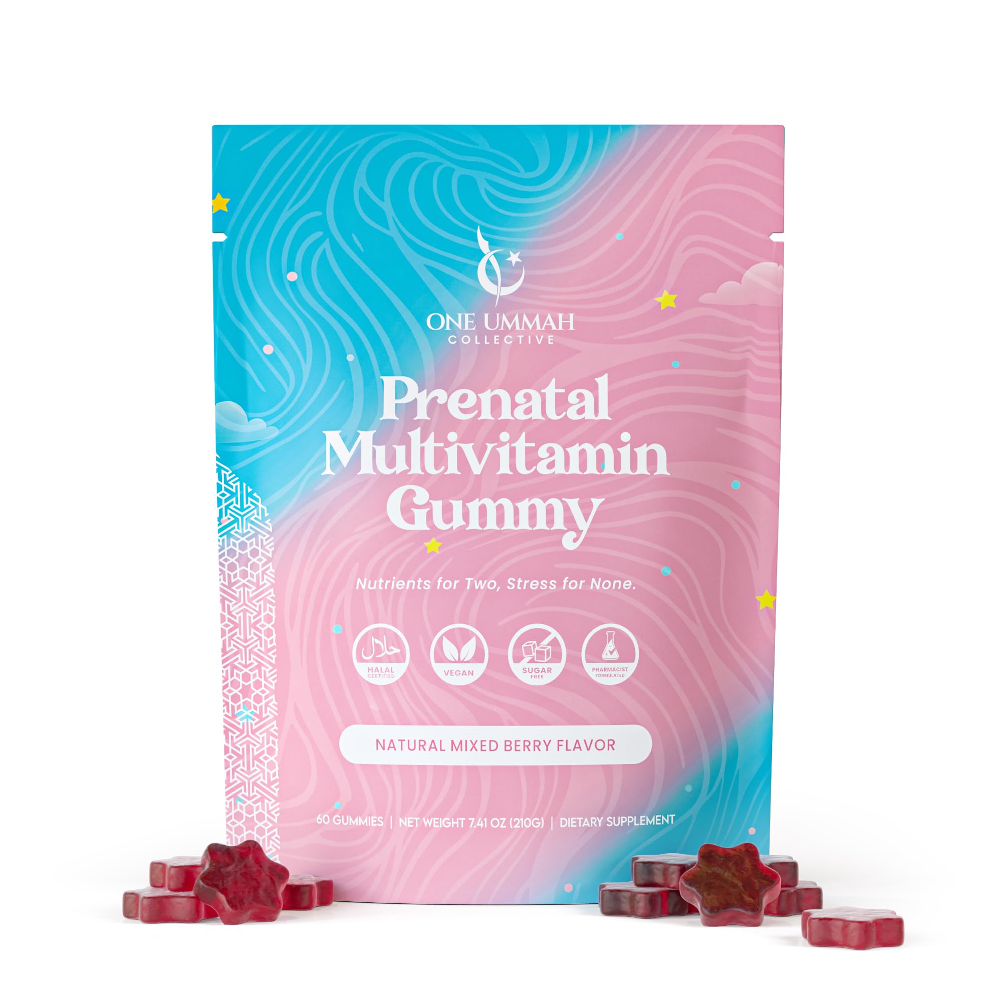 One Ummah Multivitamínico pré-natal em gomas com ácido fólico e DHA, 60 gomas