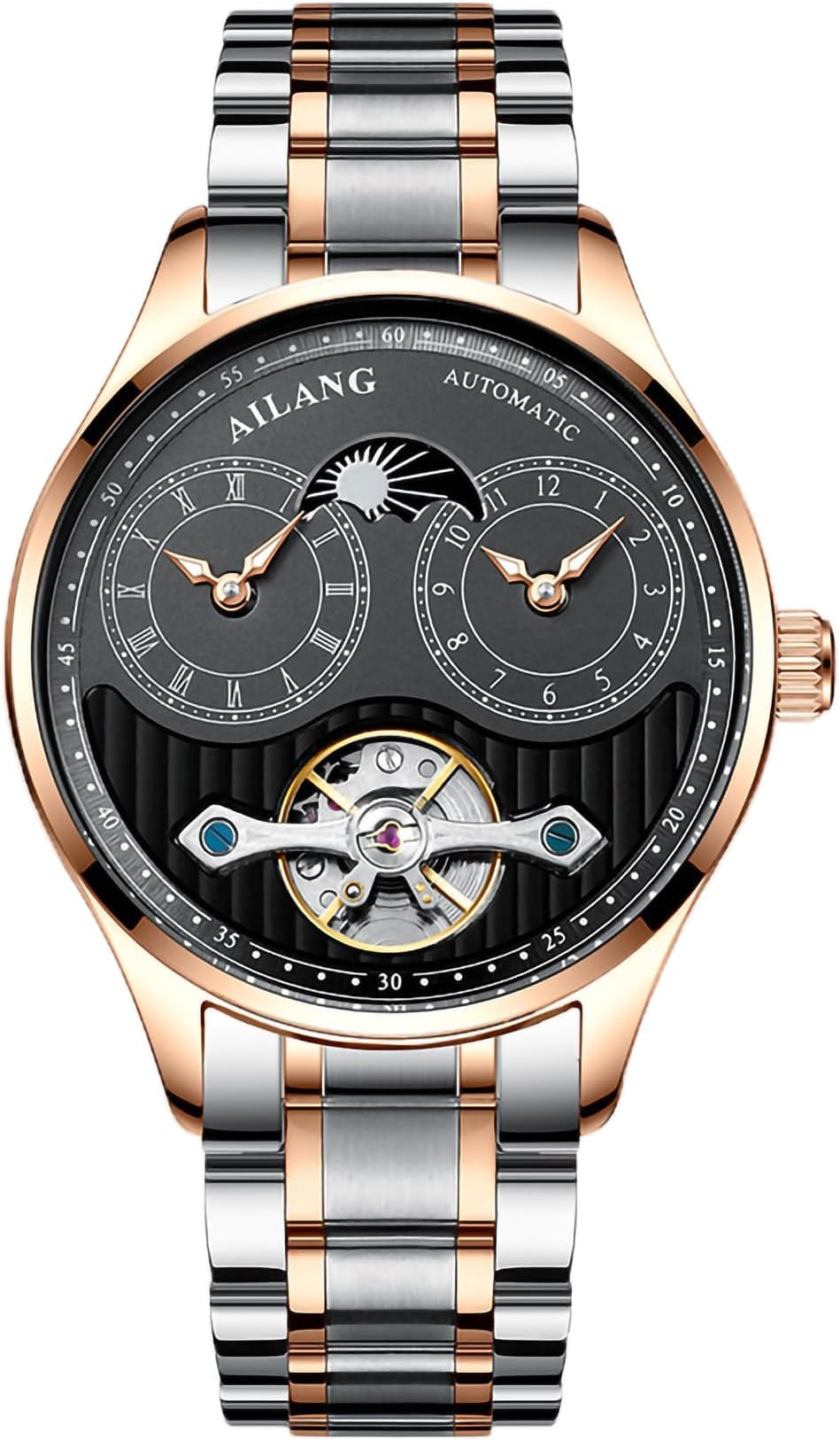Men's Automatic Watch Dual Time Clown Moon Phase Ailang Series Watches