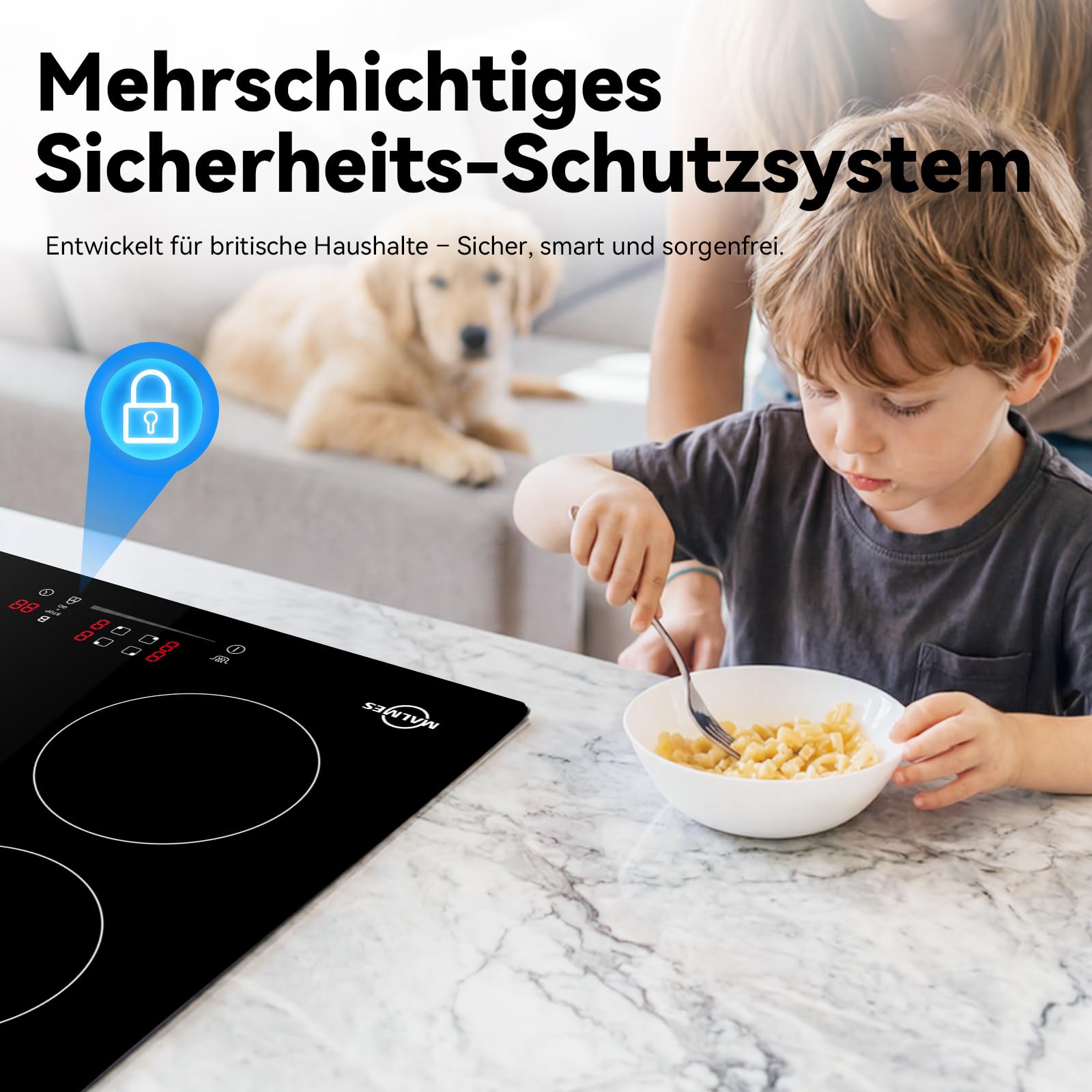 4 Platten Induktionskochfeld 60 cm, 7000W, Einbau Kochfeld Induktion | Power Booster Touch-Bedienung, 9 Leistungsstufen, Sicherheitsschloss, Touch-Bedienung, Zeitschaltuhr, D60474H2