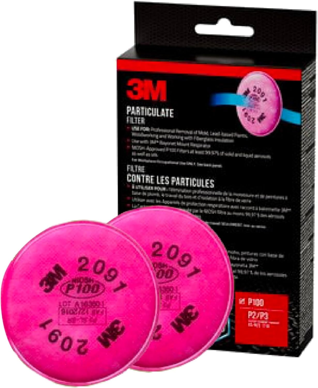 3M particulate filters P100 #2091/07000 , Pink, One Size, 2 Count